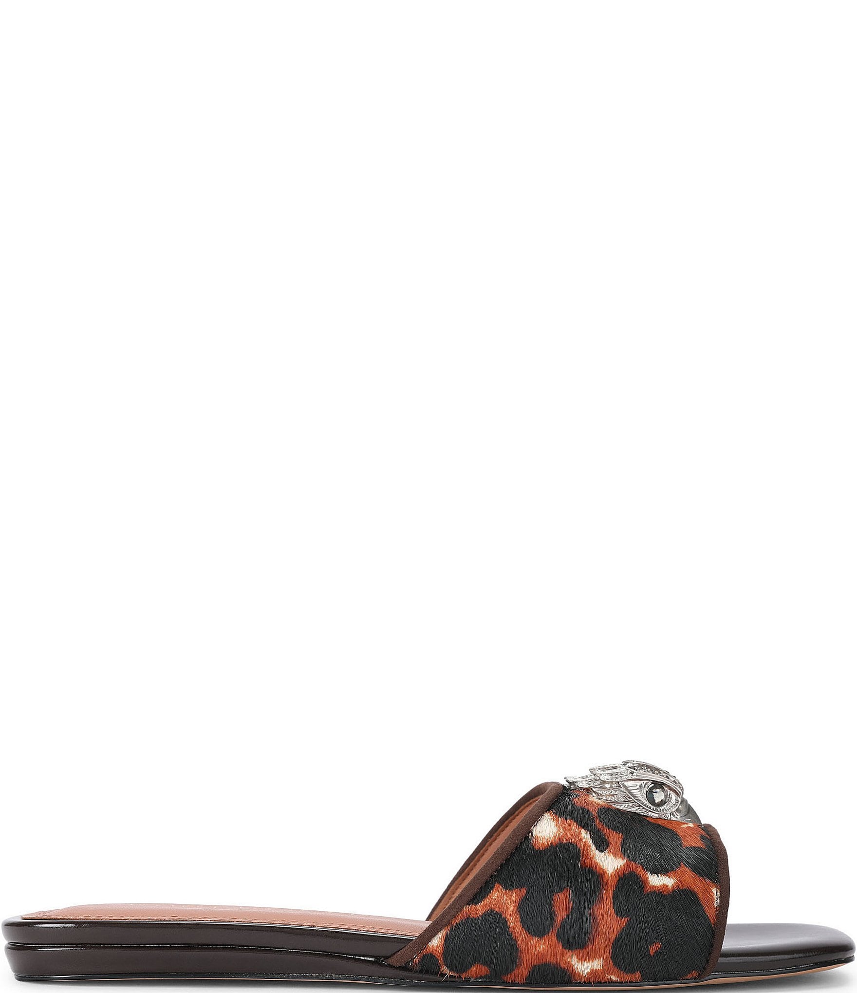 Kurt Geiger London Kensington Leopard Eagle Ornament Flat Slip On Sandals