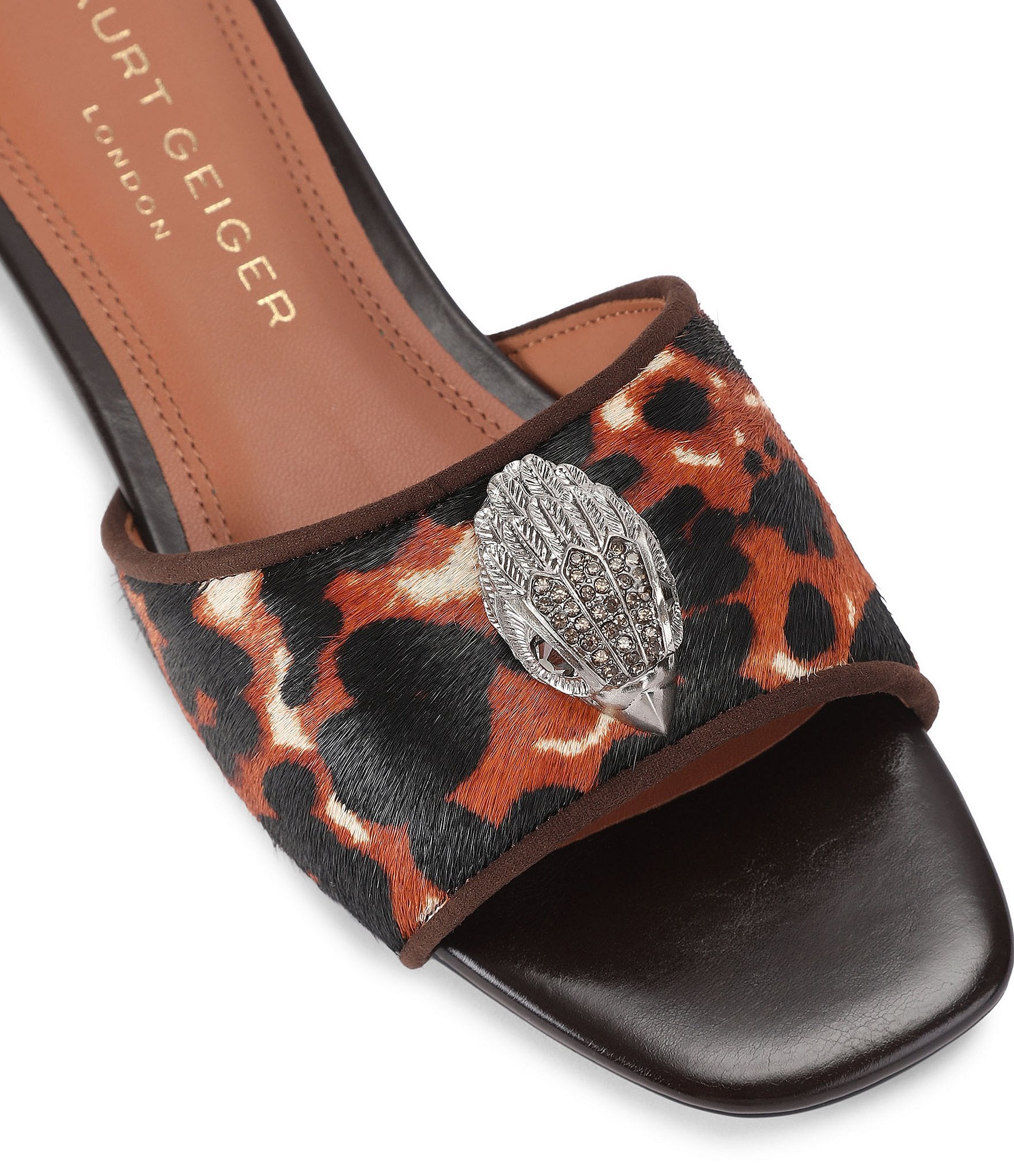 Kurt Geiger London Kensington Leopard Eagle Ornament Flat Slip On Sandals