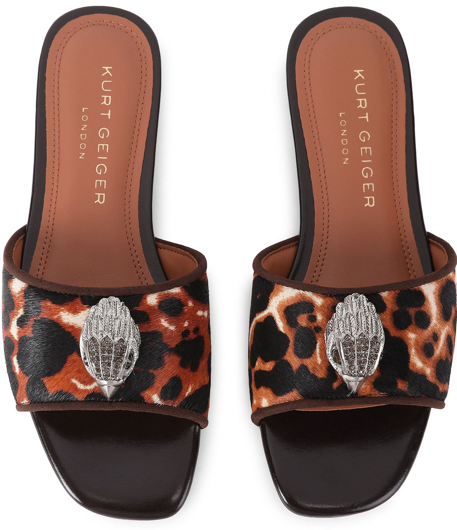 Kurt Geiger London Kensington Leopard Eagle Ornament Flat Slip On Sandals