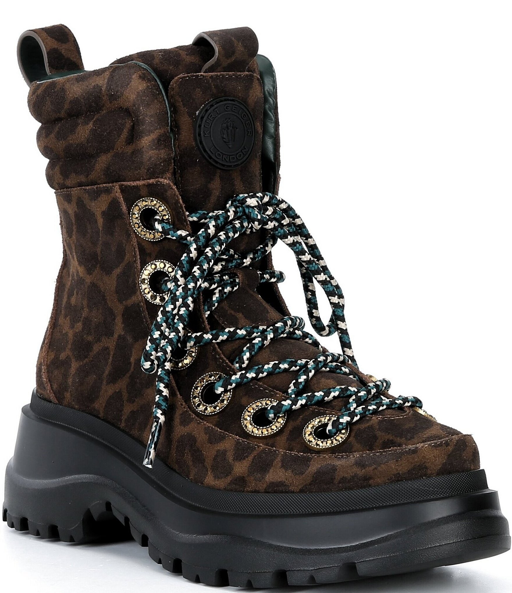 Kurt Geiger London Kensington Leopard Print Suede Hiker Booties