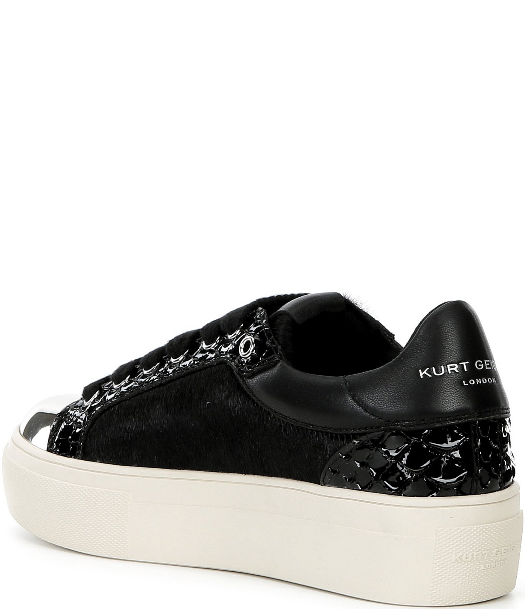 Kurt Geiger London Lana Haircalf Embossed Leather Trim Metallic Cap Toe Platform Sneakers