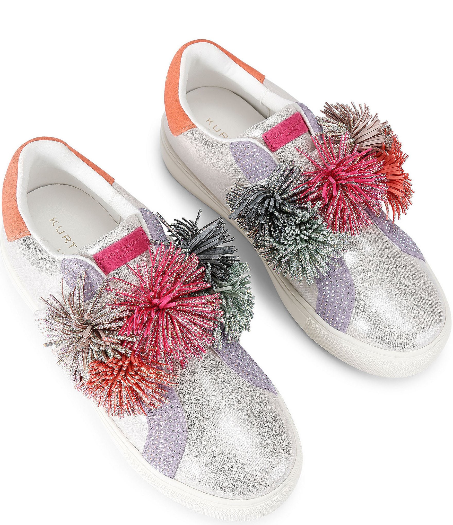 Kurt Geiger London Laney Metallic Embellished Suede Pom Pom Sneakers