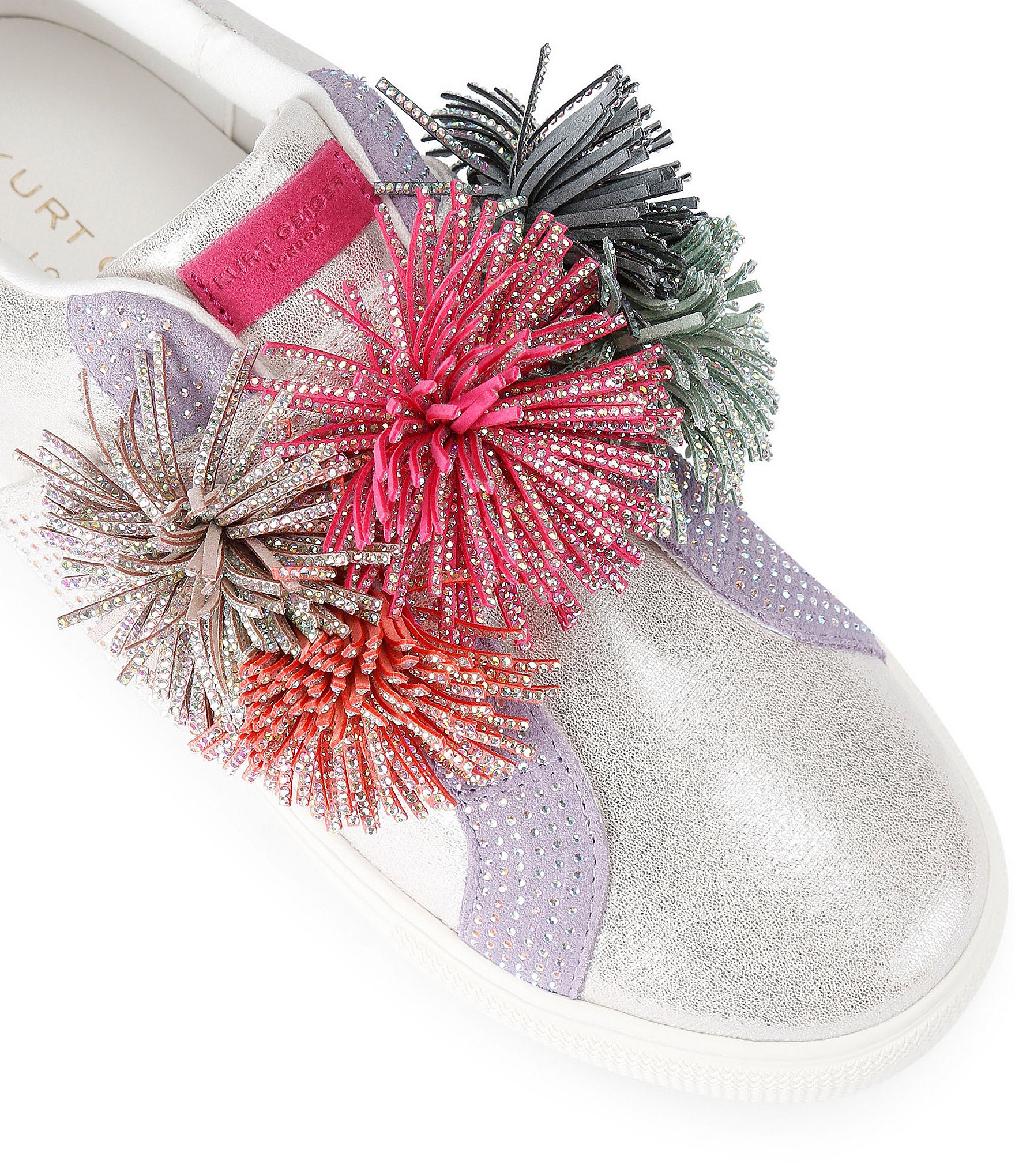 Kurt Geiger London Laney Metallic Embellished Suede Pom Pom Sneakers