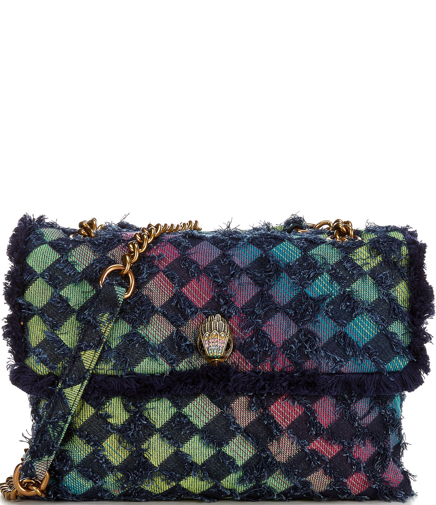 Kurt Geiger London Large Frayed Rainbow Denim Kensington Shoulder Bag