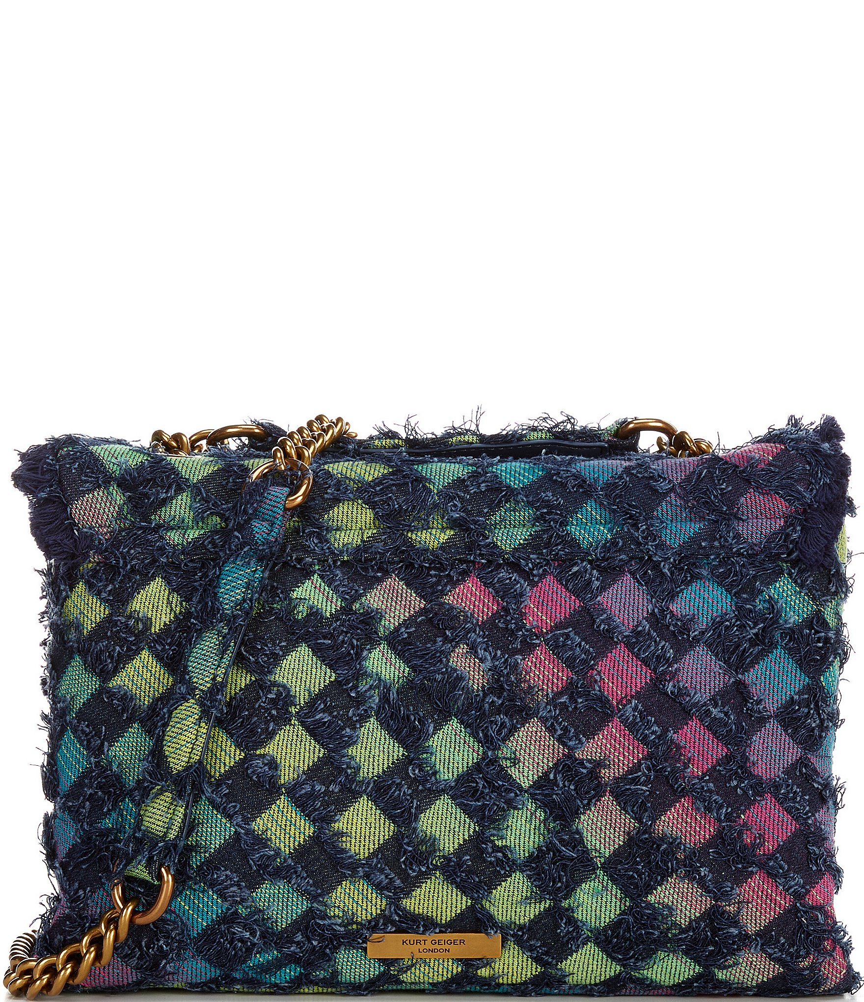 Kurt Geiger London Large Frayed Rainbow Denim Kensington Shoulder Bag