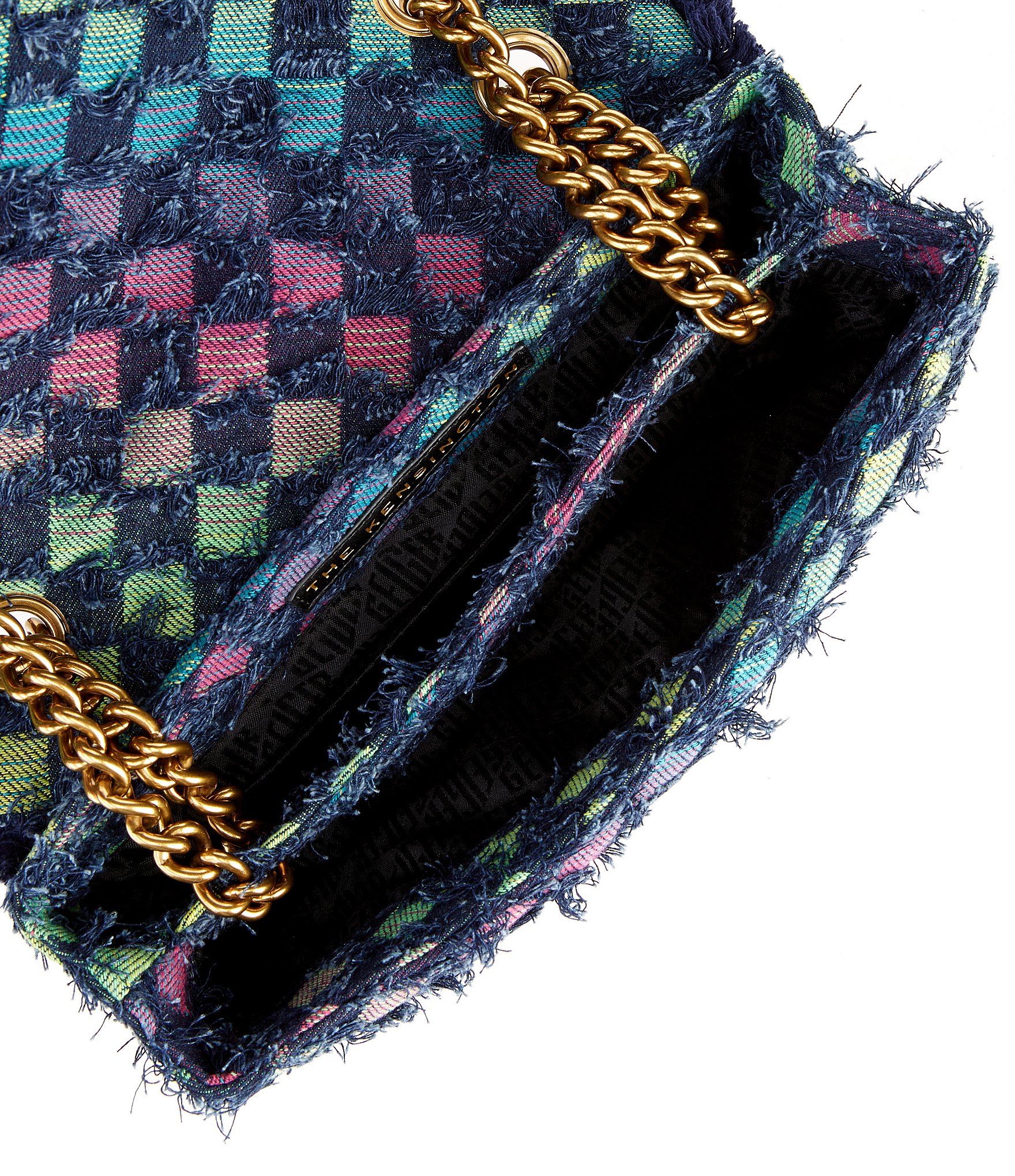 Kurt Geiger London Large Frayed Rainbow Denim Kensington Shoulder Bag