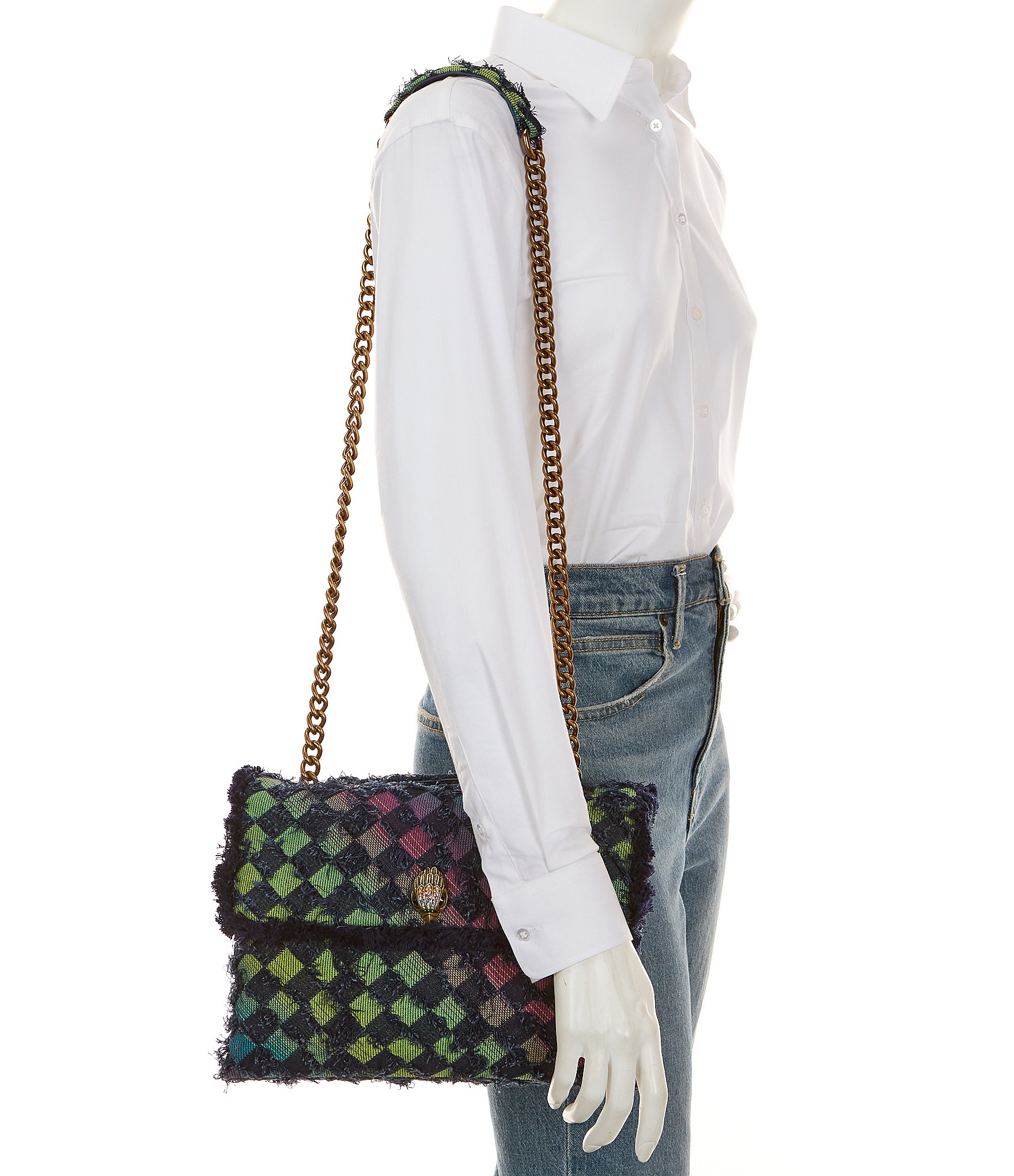 Kurt Geiger London Large Frayed Rainbow Denim Kensington Shoulder Bag