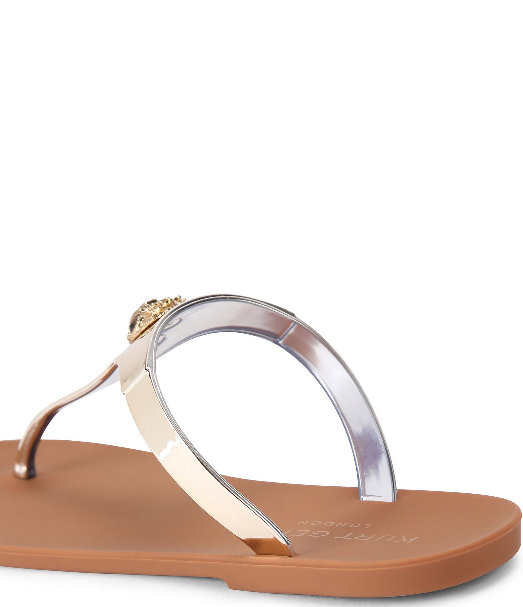 Kurt Geiger London Maddison Patent Two Tone Logo Ornament T-Bar Sandals