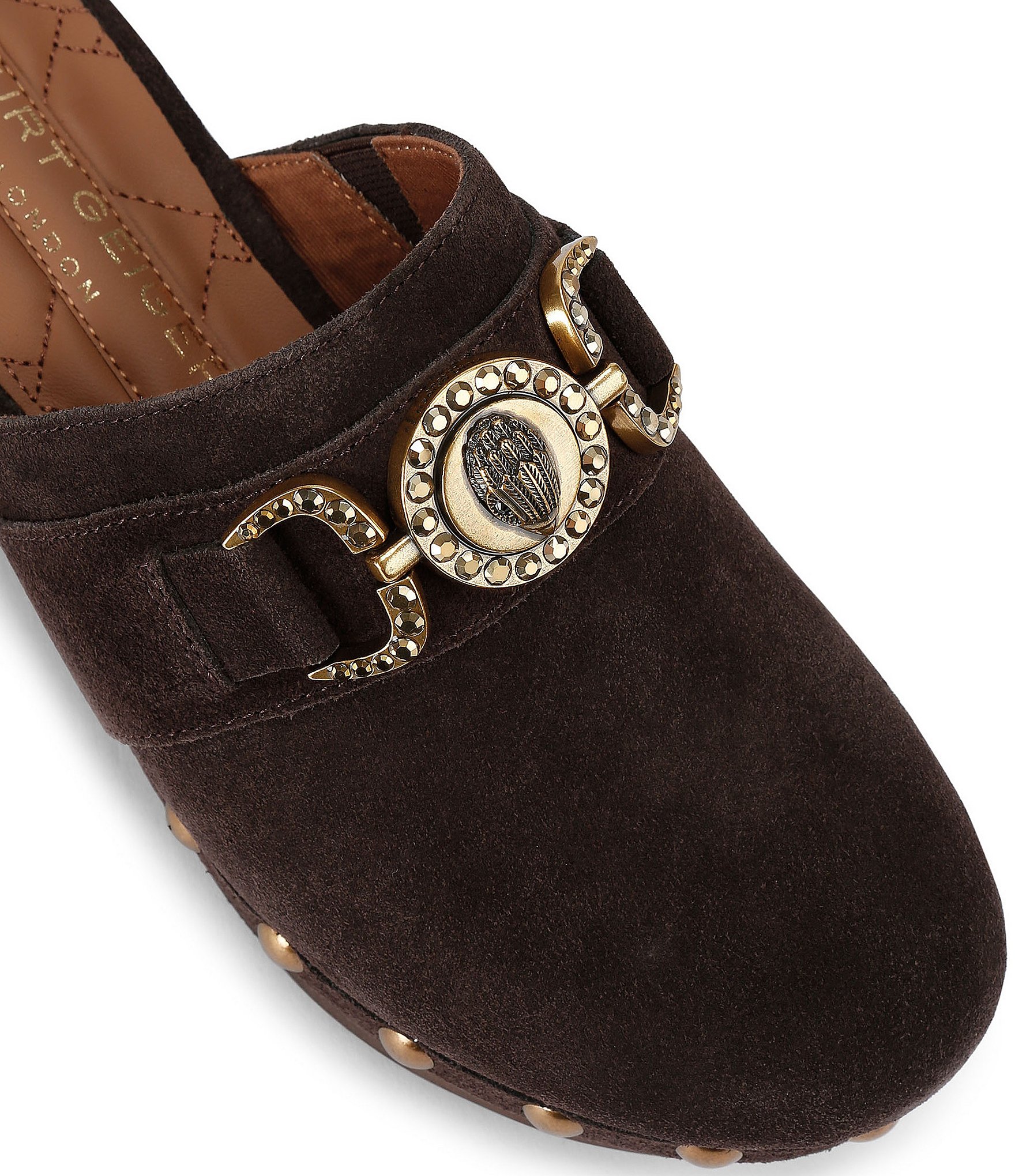 Kurt Geiger London Mansion Studded Suede Embellished Bit Buckle Platform Clogs