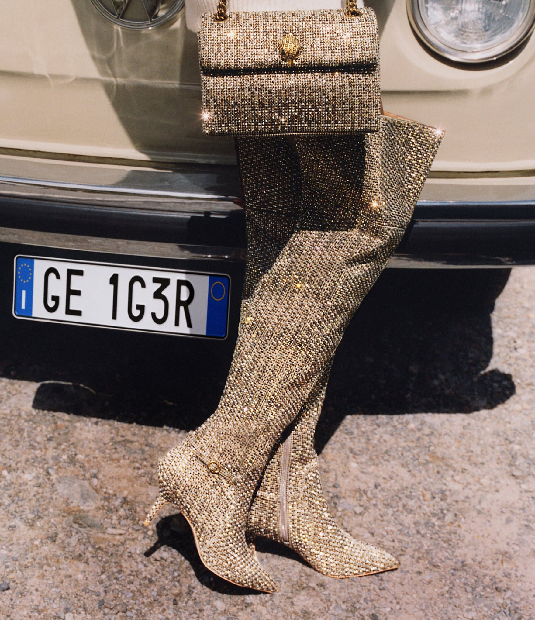 Kurt Geiger London Mayfair Crystal Embellished Houndstooth Pointed Toe Over The Knee Boots