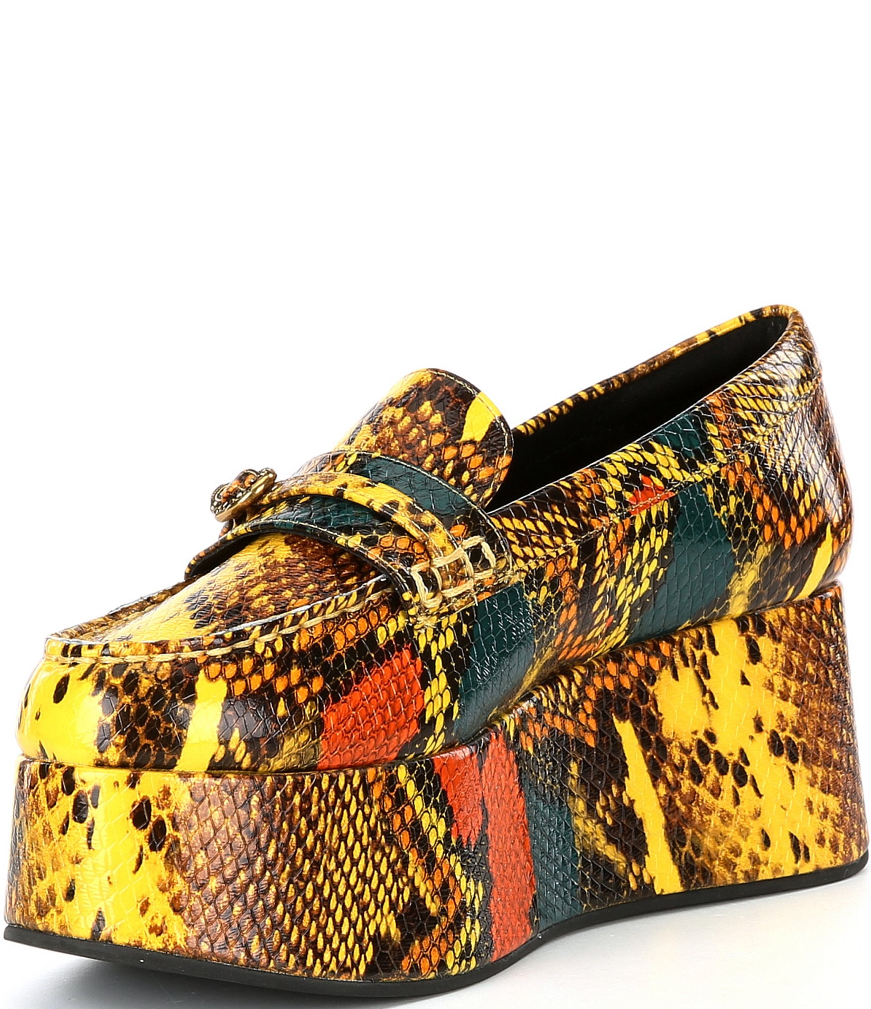 Kurt Geiger London Mayfair Snake Print Leather Platform Loafers