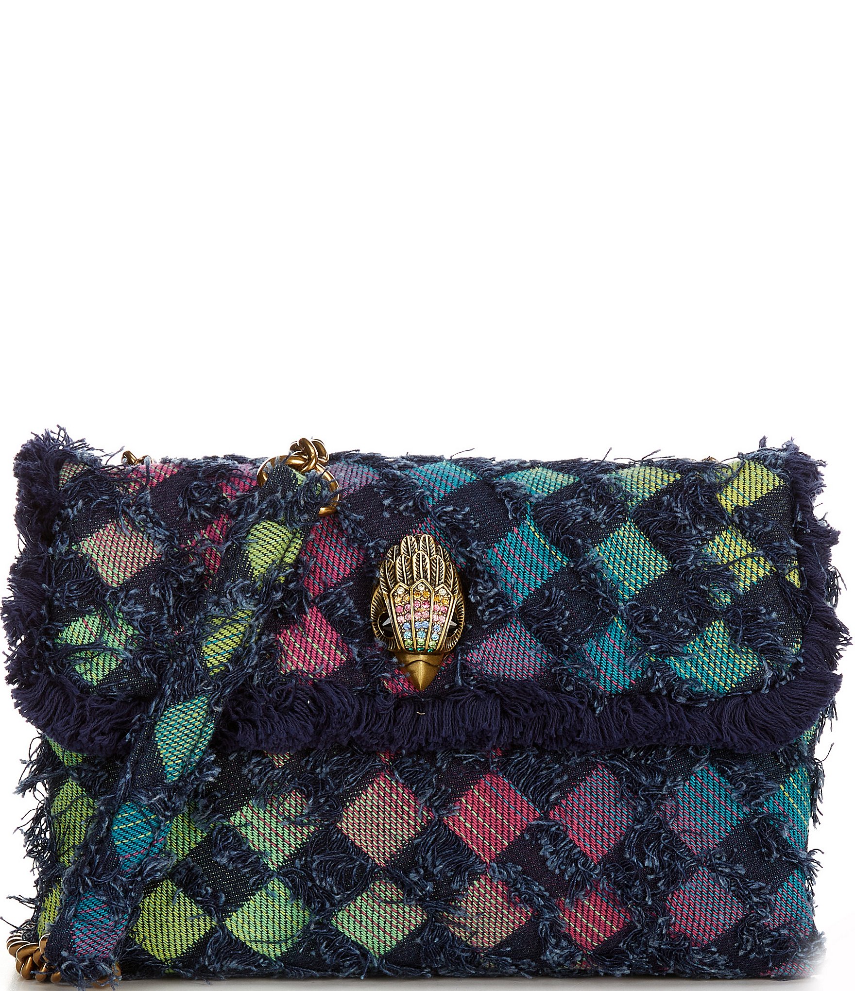 Kurt Geiger London Medium Frayed Rainbow Denim Kensington Crossbody Bag