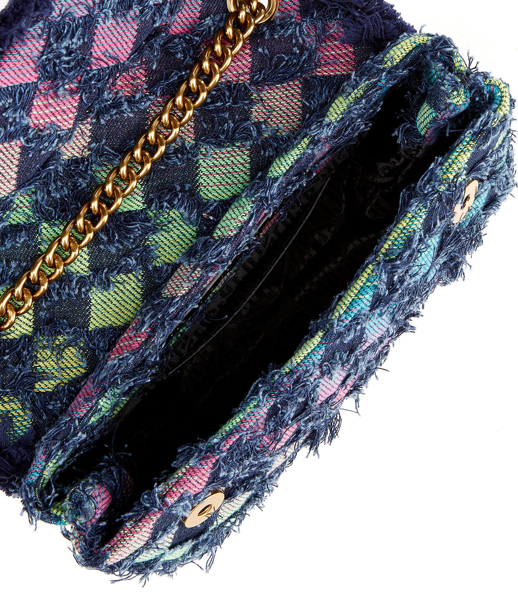 Kurt Geiger London Medium Frayed Rainbow Denim Kensington Crossbody Bag