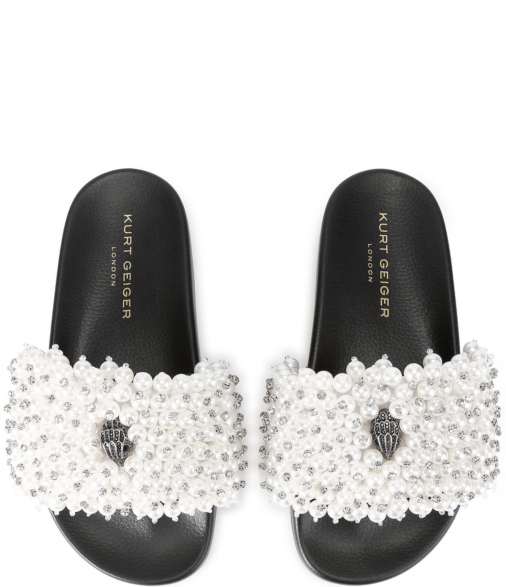 Kurt Geiger London Meena Eagle Bead Embellished Pool Slide Sandals