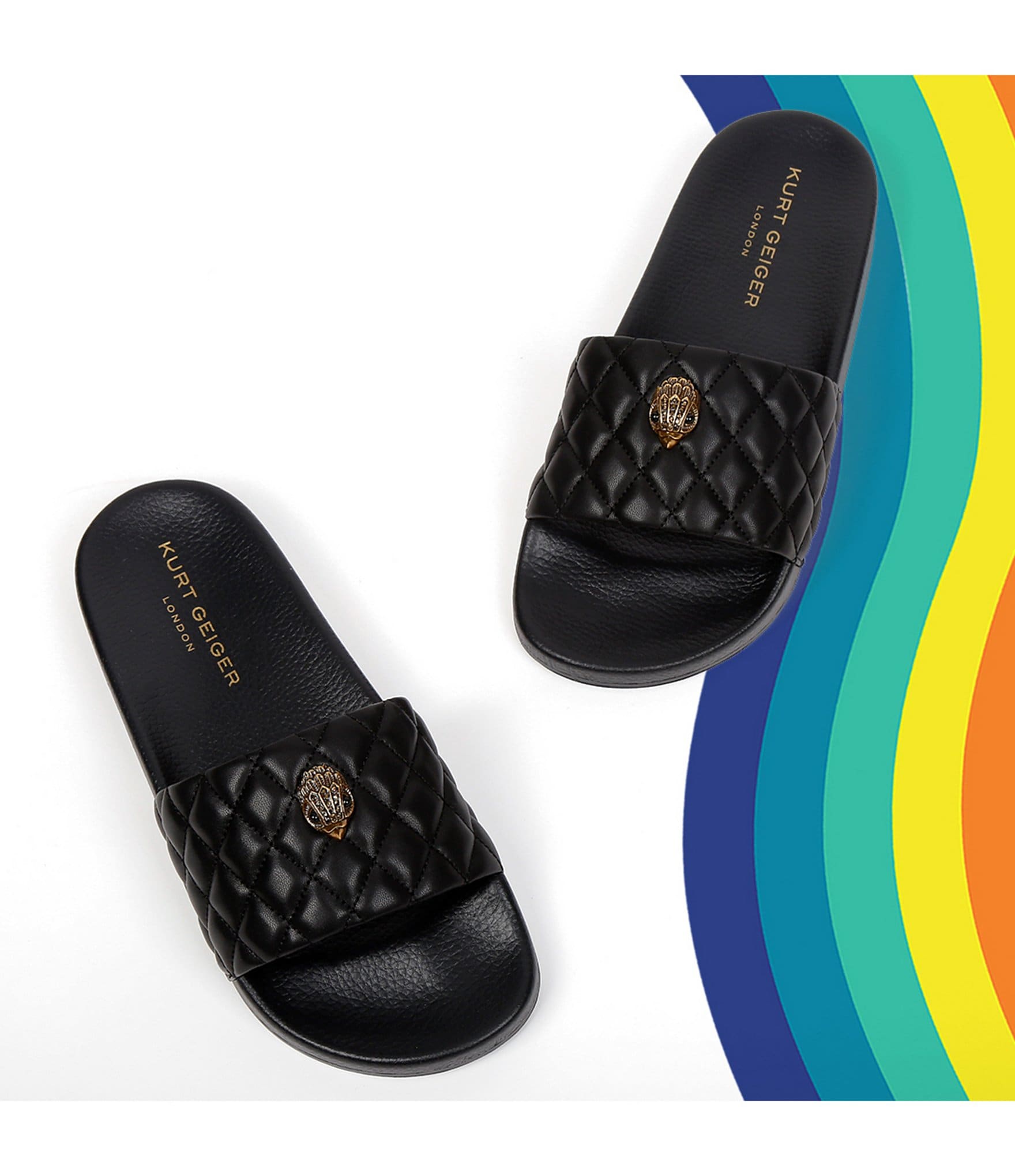 Kurt Geiger London Women's Meena Quilted Logo Ornament Pool Slide Sandals