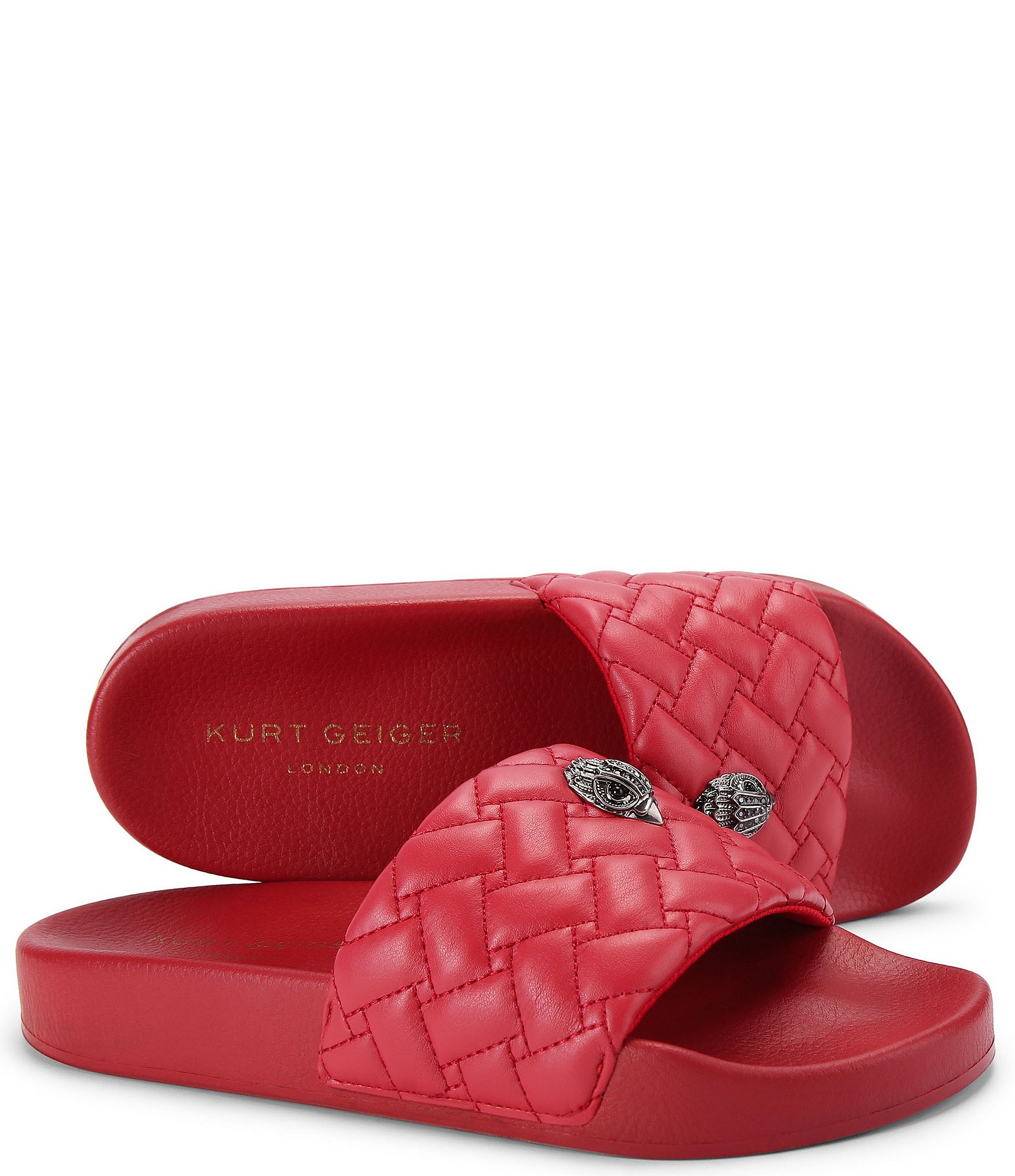 Kurt Geiger London Women's Meena Quilted Logo Ornament Pool Slide Sandals