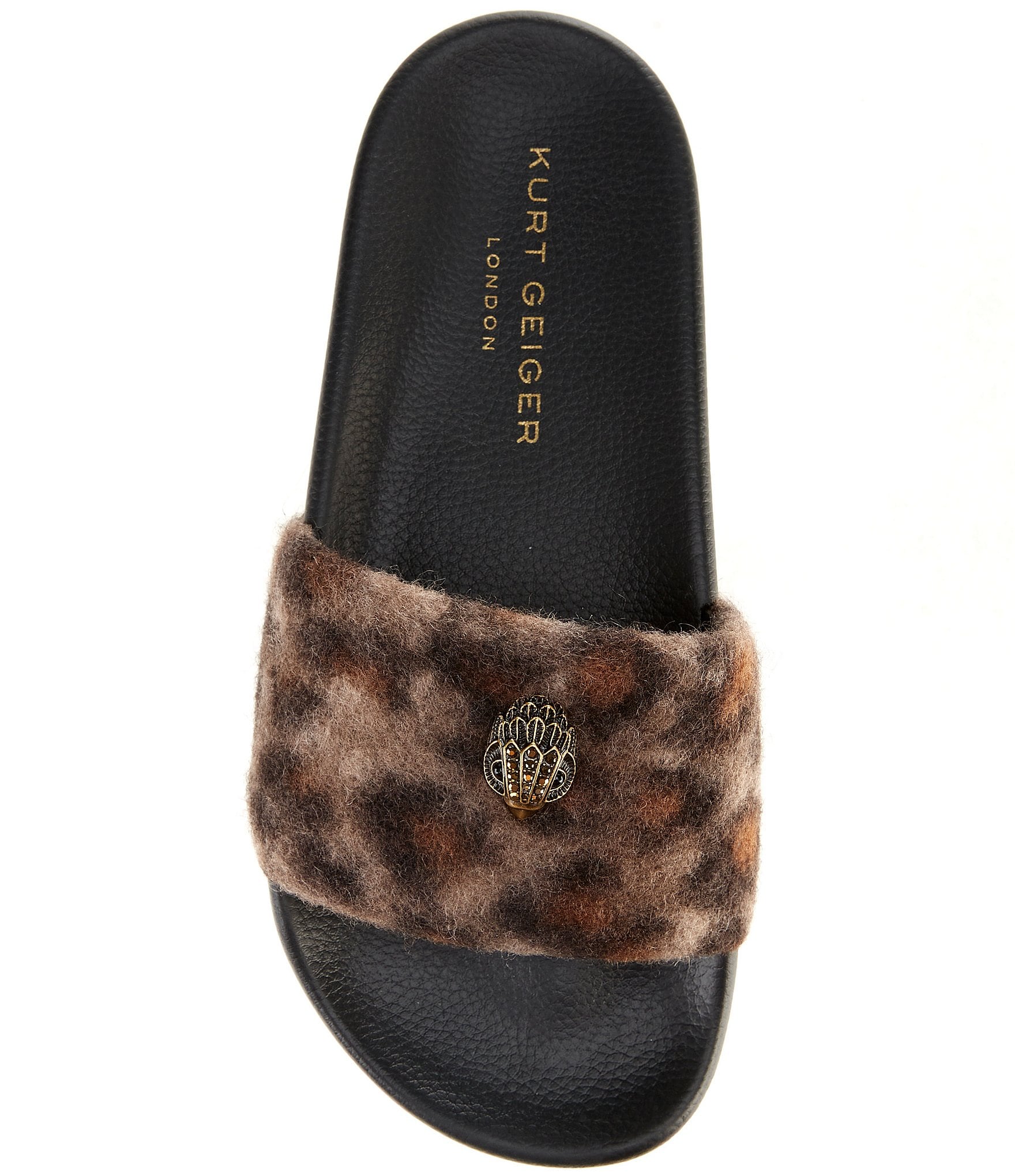 Kurt Geiger London Meena Eagle Leopard Wooly Eagle Ornament Pool Slide Sandals