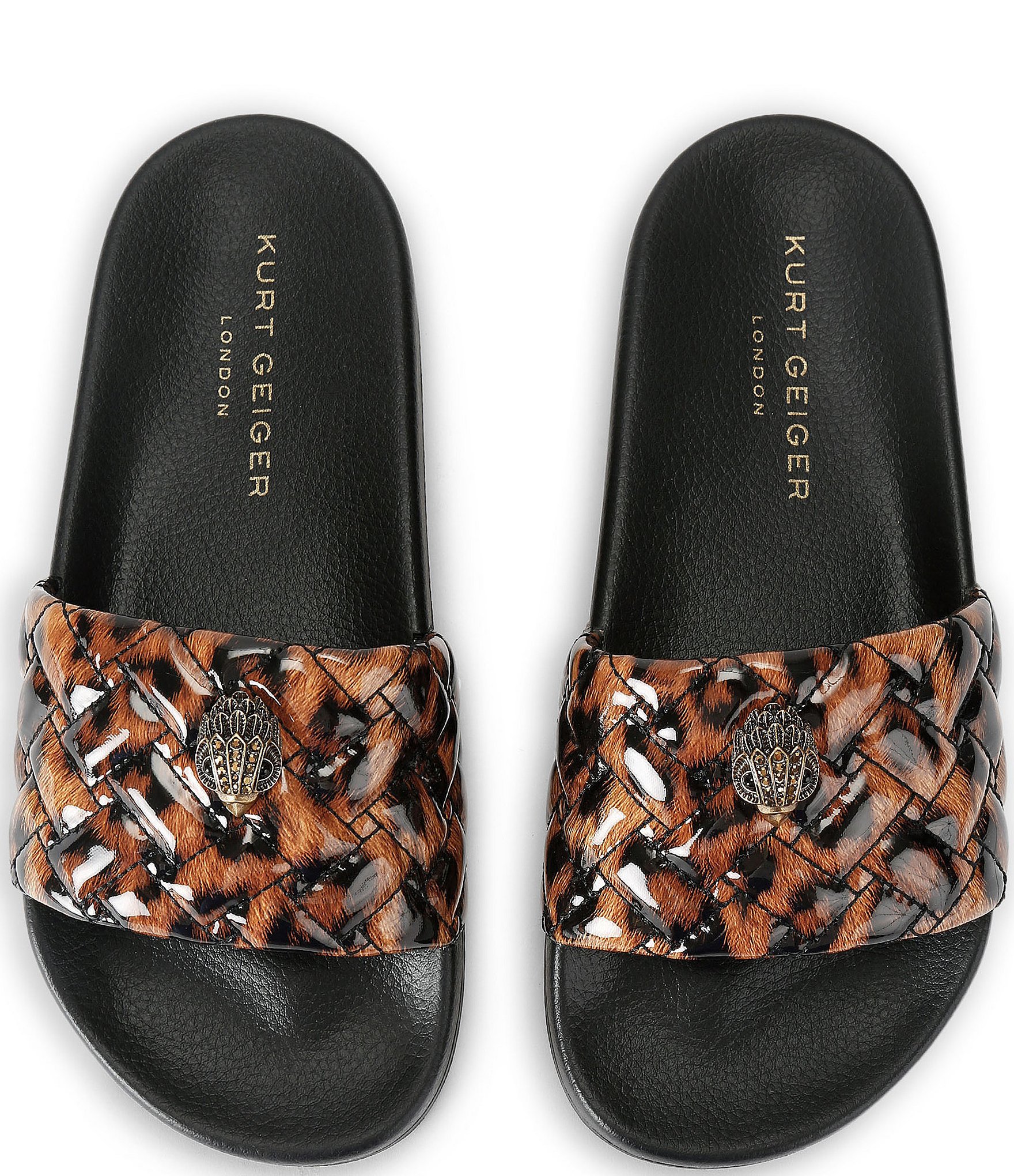 Kurt Geiger London Meena Eagle Ornament Leopard Print Pool Slide Sandals
