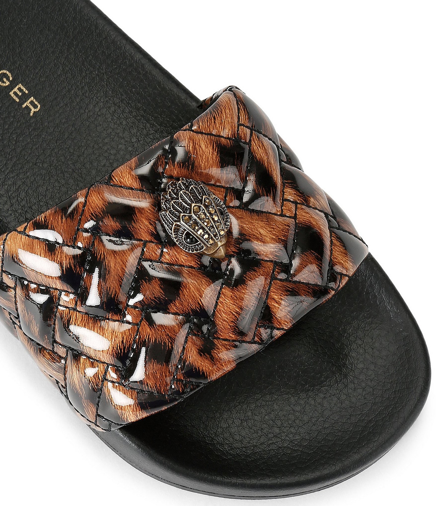 Kurt Geiger London Meena Eagle Ornament Leopard Print Pool Slide Sandals