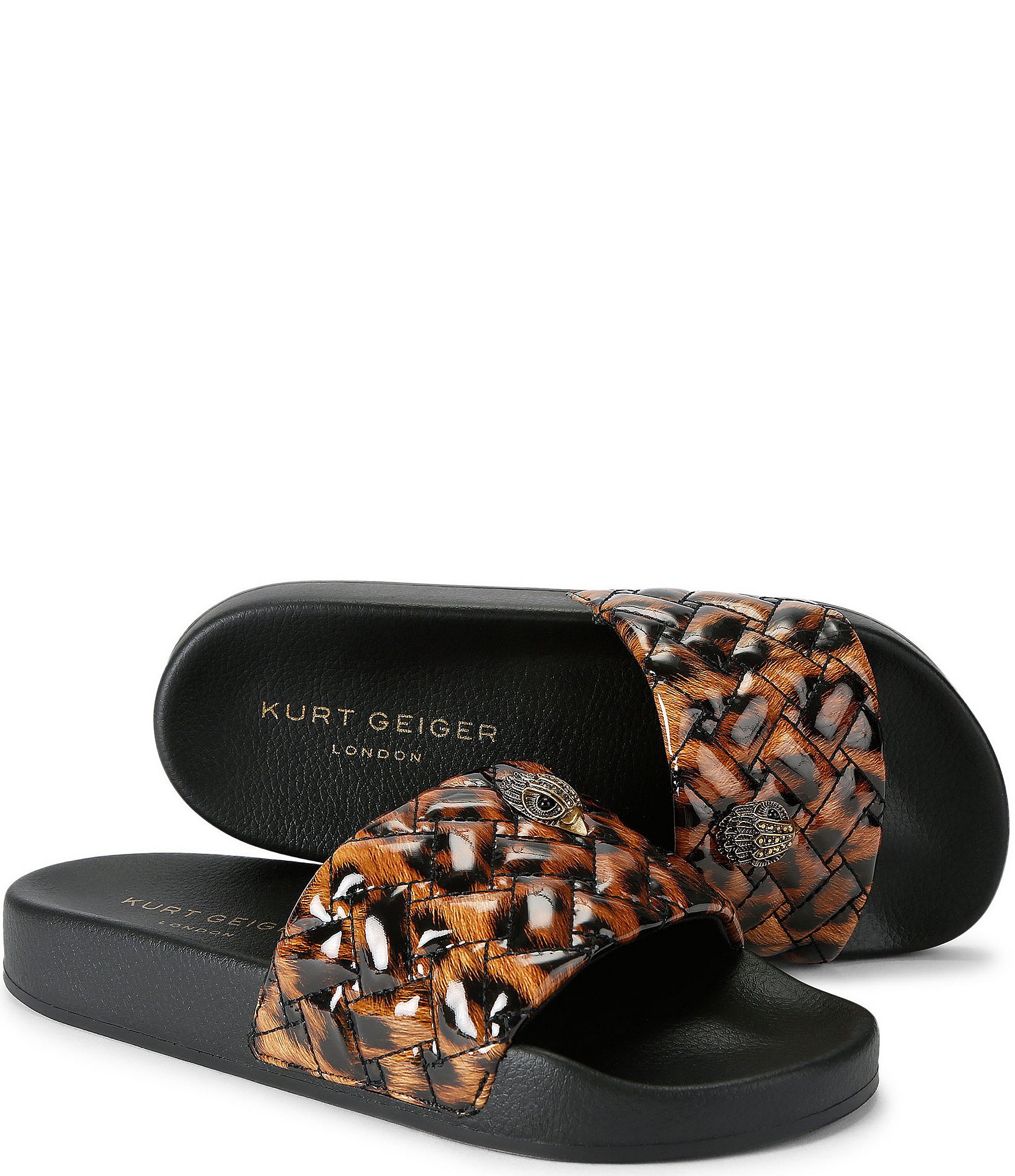 Kurt Geiger London Meena Eagle Ornament Leopard Print Pool Slide Sandals