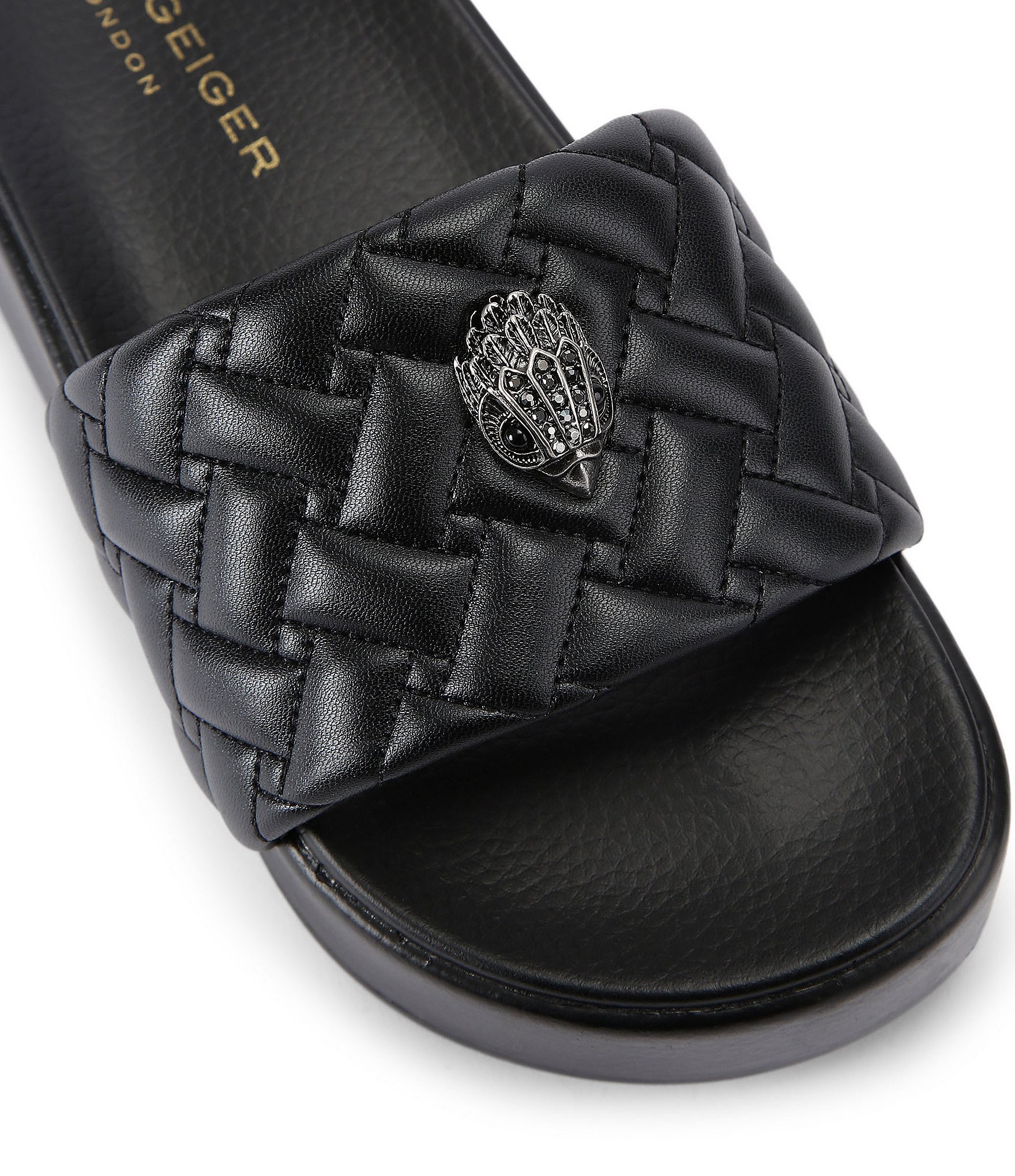 Kurt Geiger London Meena Quilted Logo Eagle Ornament Platform Slides
