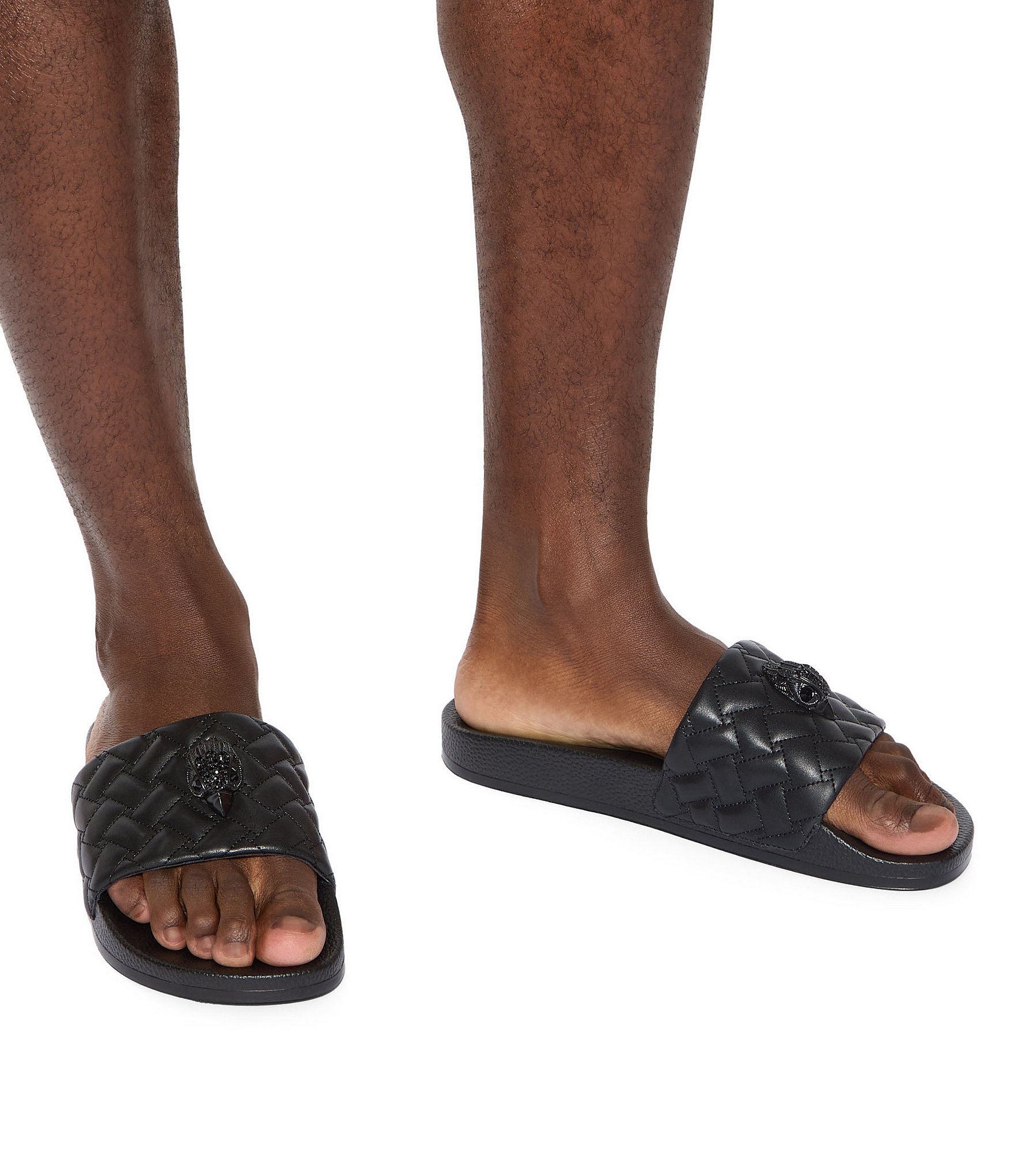 Kurt Geiger London Men's Meena Quilted Drenched Logo Ornament Pool Slide Sandals
