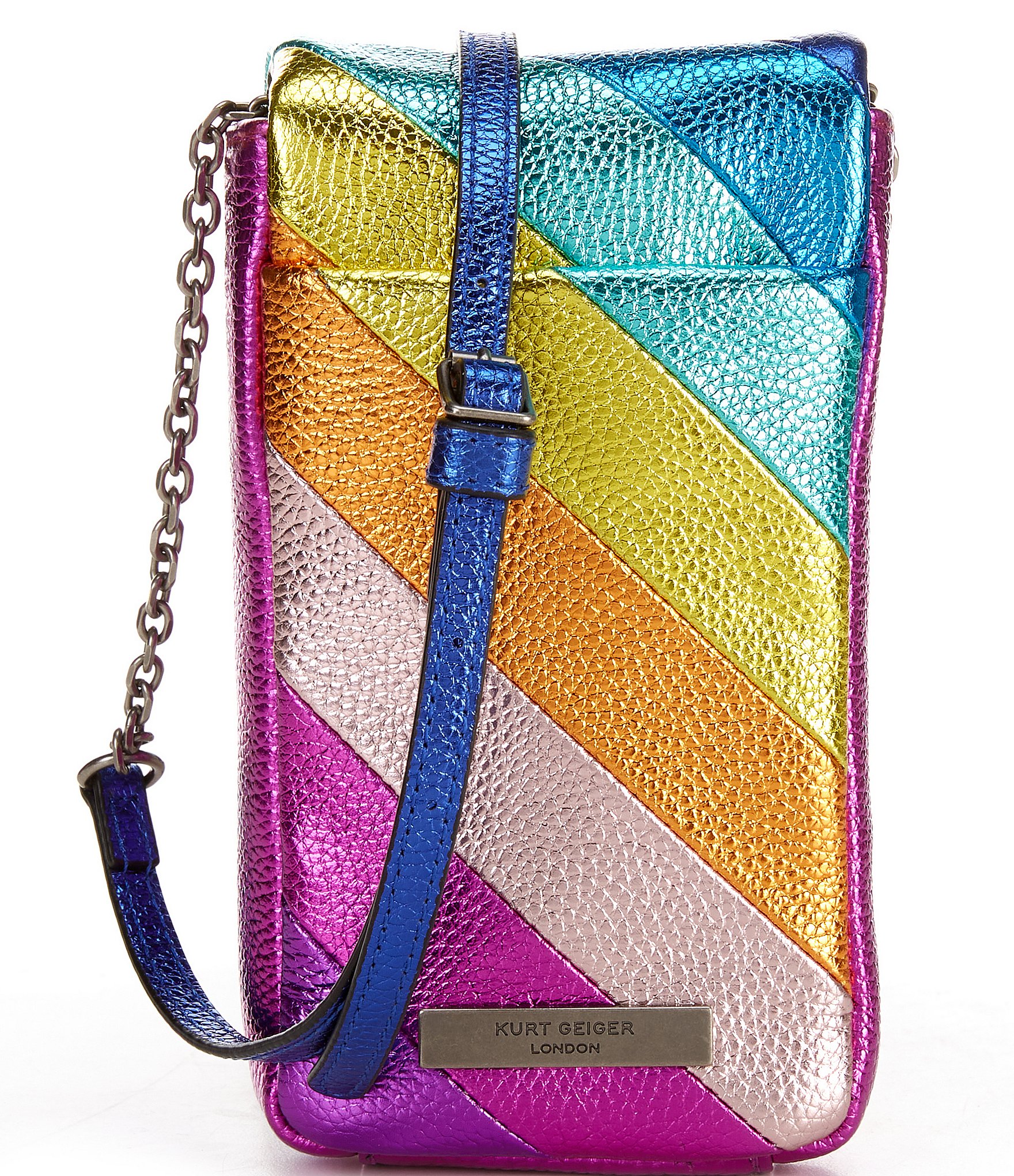 Kurt Geiger London Metallic Rainbow Phone Crossbody Bag