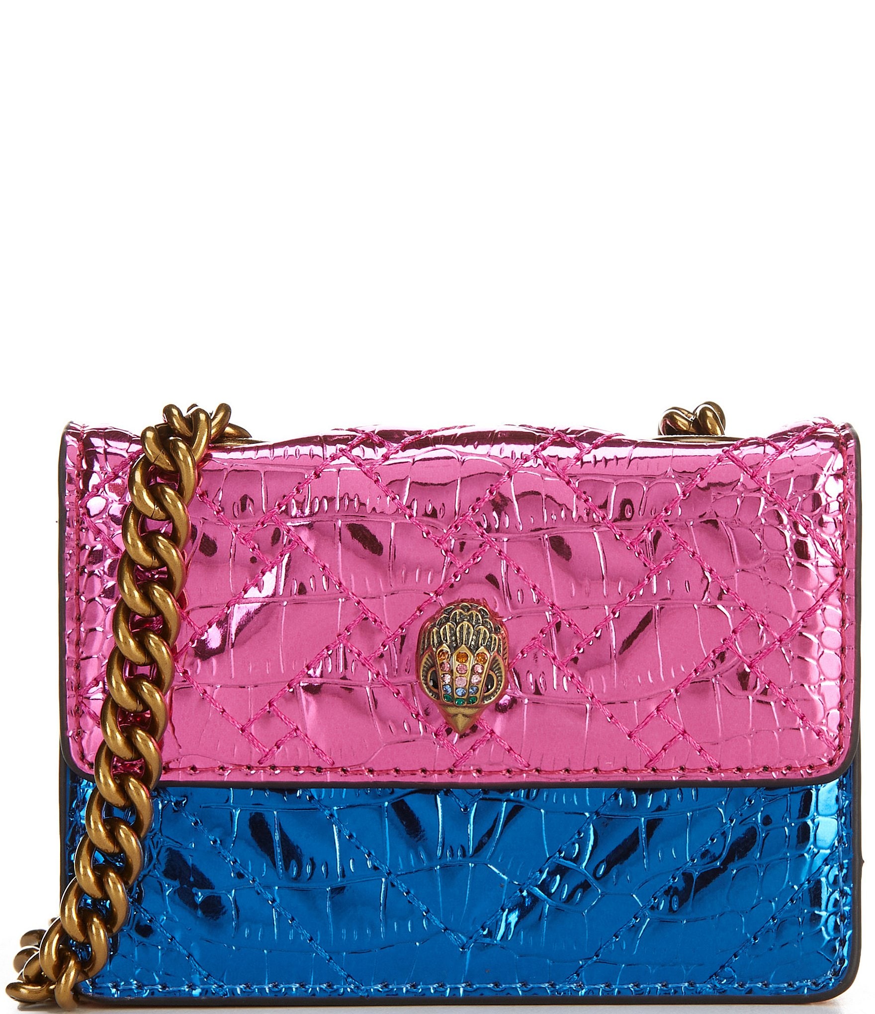 Kurt Geiger London Micro Kensington Croc Metallic Pink Blue Crossbody ...