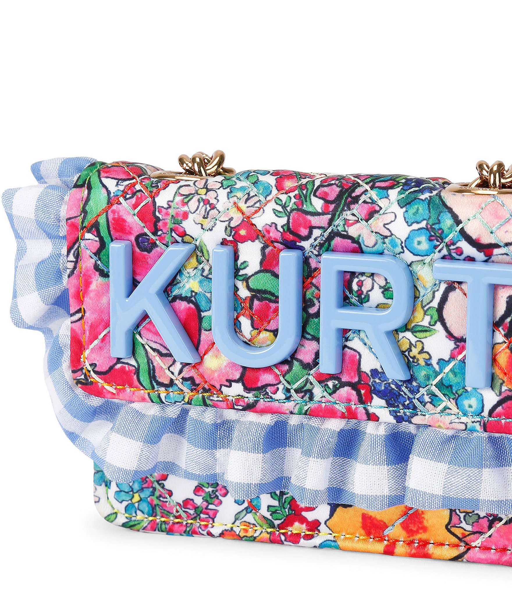 Kurt Geiger London Micro Kensington Floral Ruffle Gingham Kurt Crossbody Bag