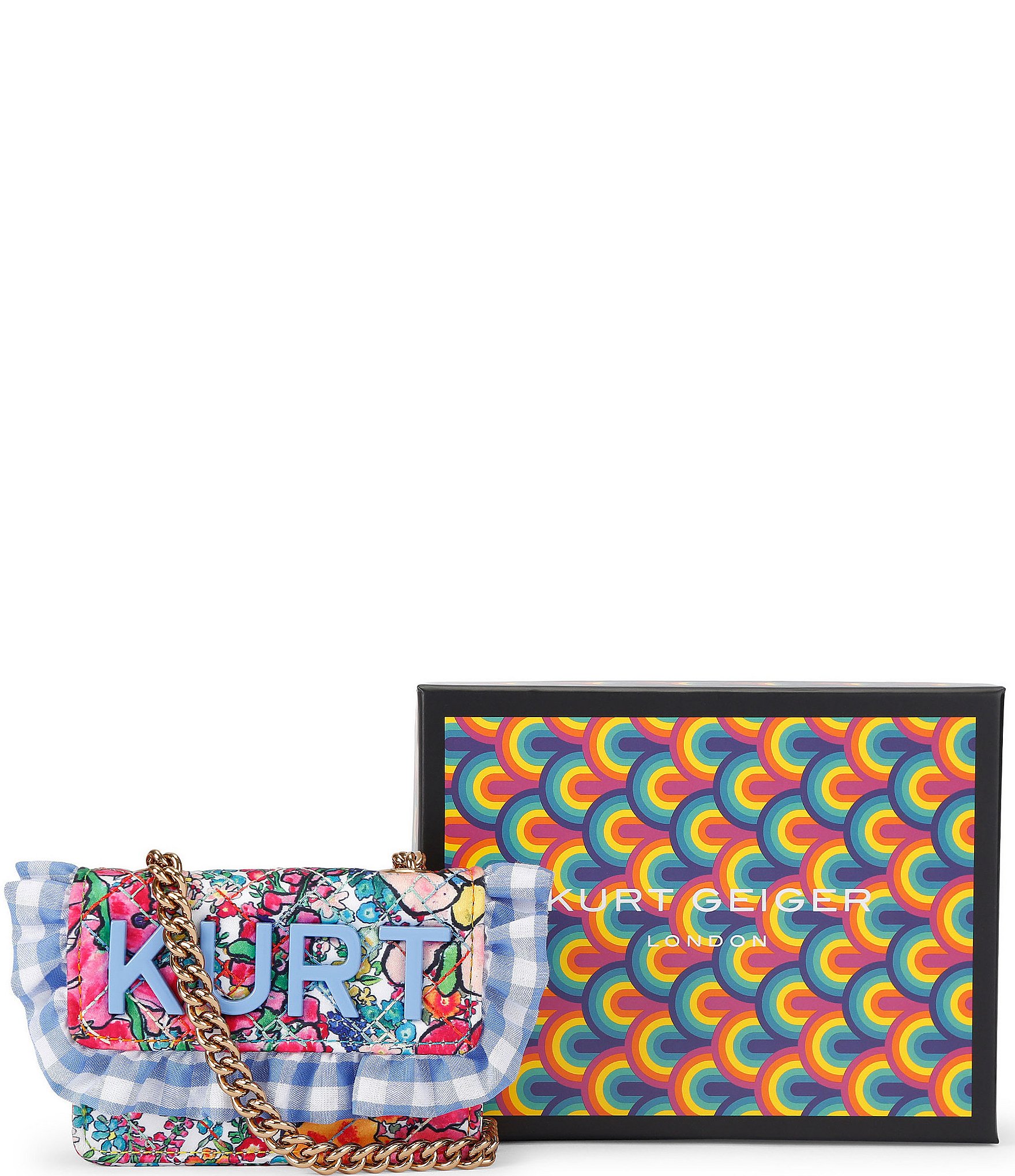 Kurt Geiger London Micro Kensington Floral Ruffle Gingham Kurt Crossbody Bag