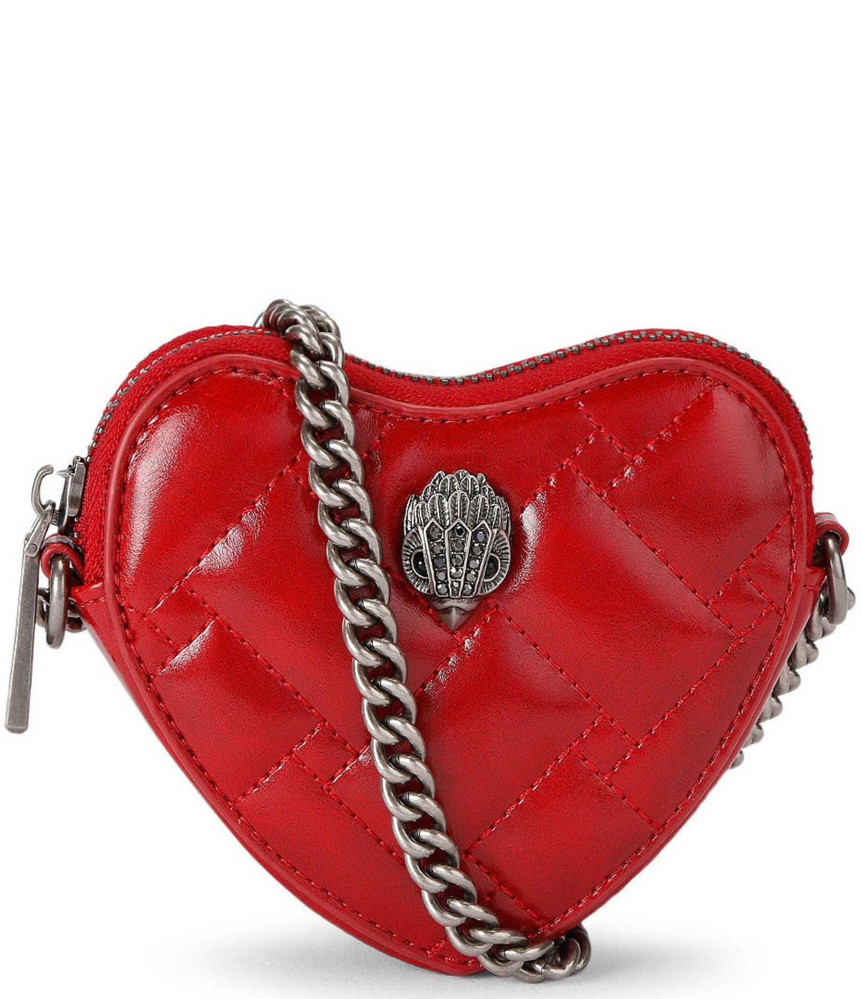 Kurt Geiger London Micro Quilted Silver Heart Crossbody Bag