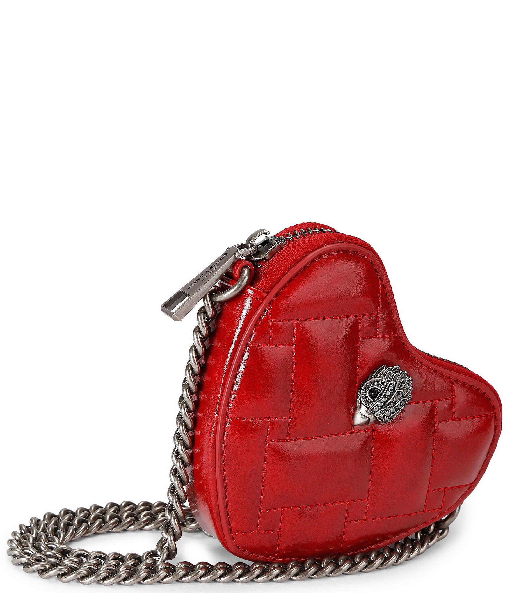 Kurt Geiger London Micro Quilted Silver Heart Crossbody Bag