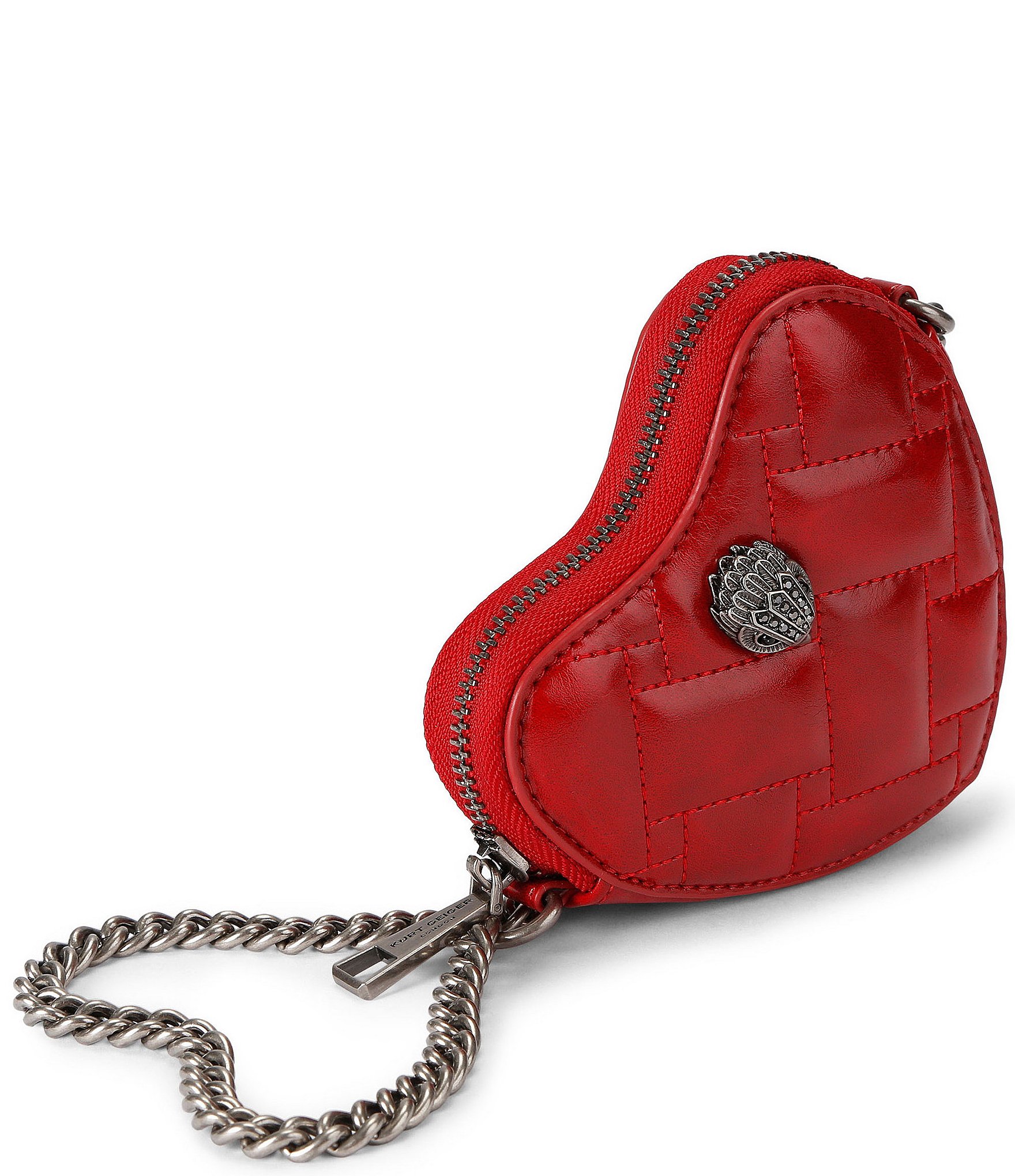 Kurt Geiger London Micro Quilted Silver Heart Crossbody Bag