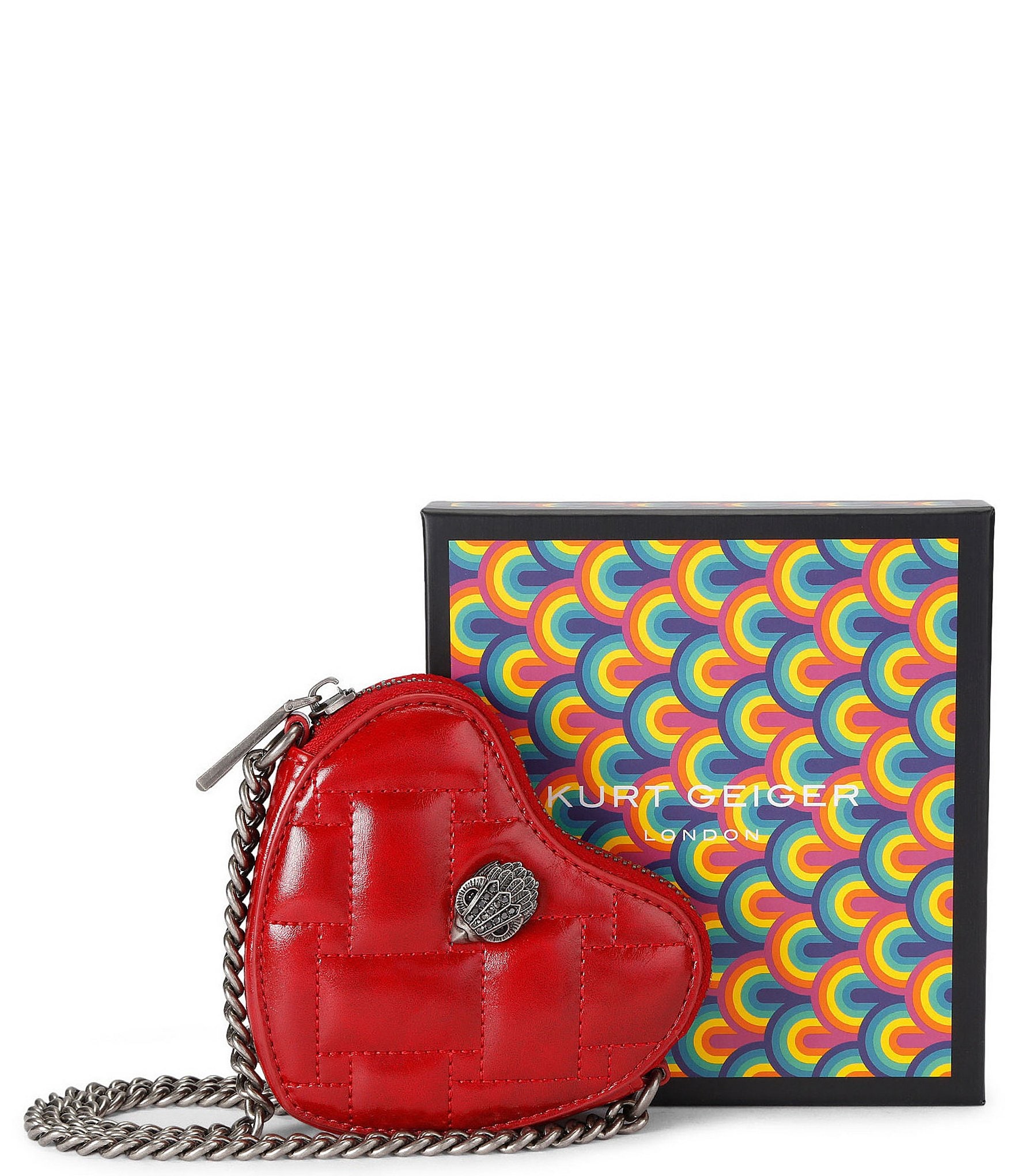 Kurt Geiger London Micro Quilted Silver Heart Crossbody Bag