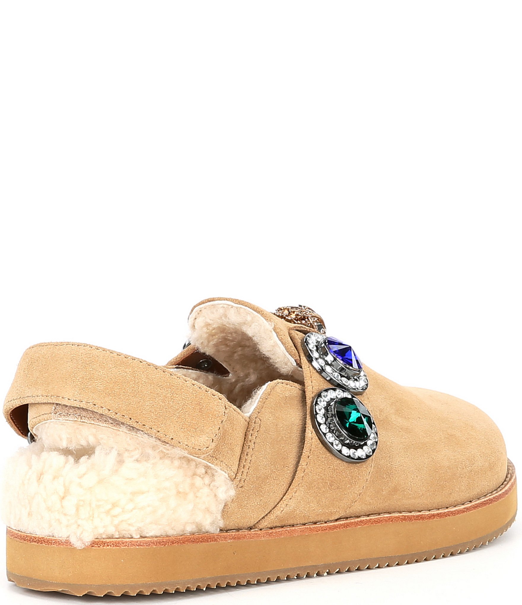 Kurt Geiger London Octavia Suede Shearling Lined Jeweled Slingback Clogs