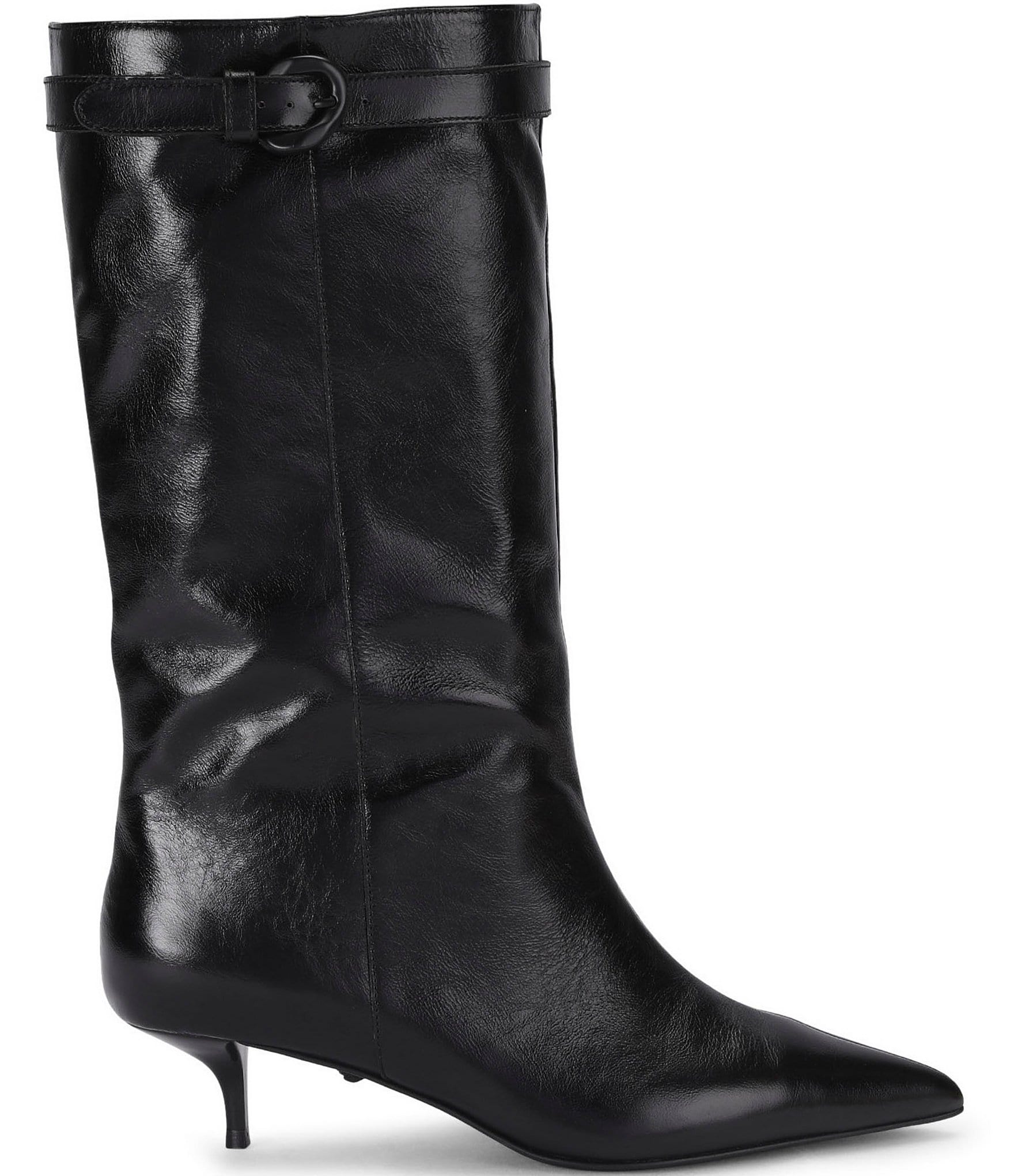 Kurt Geiger London Opera Patent Leather Buckle Kitten Heel Tall Boots
