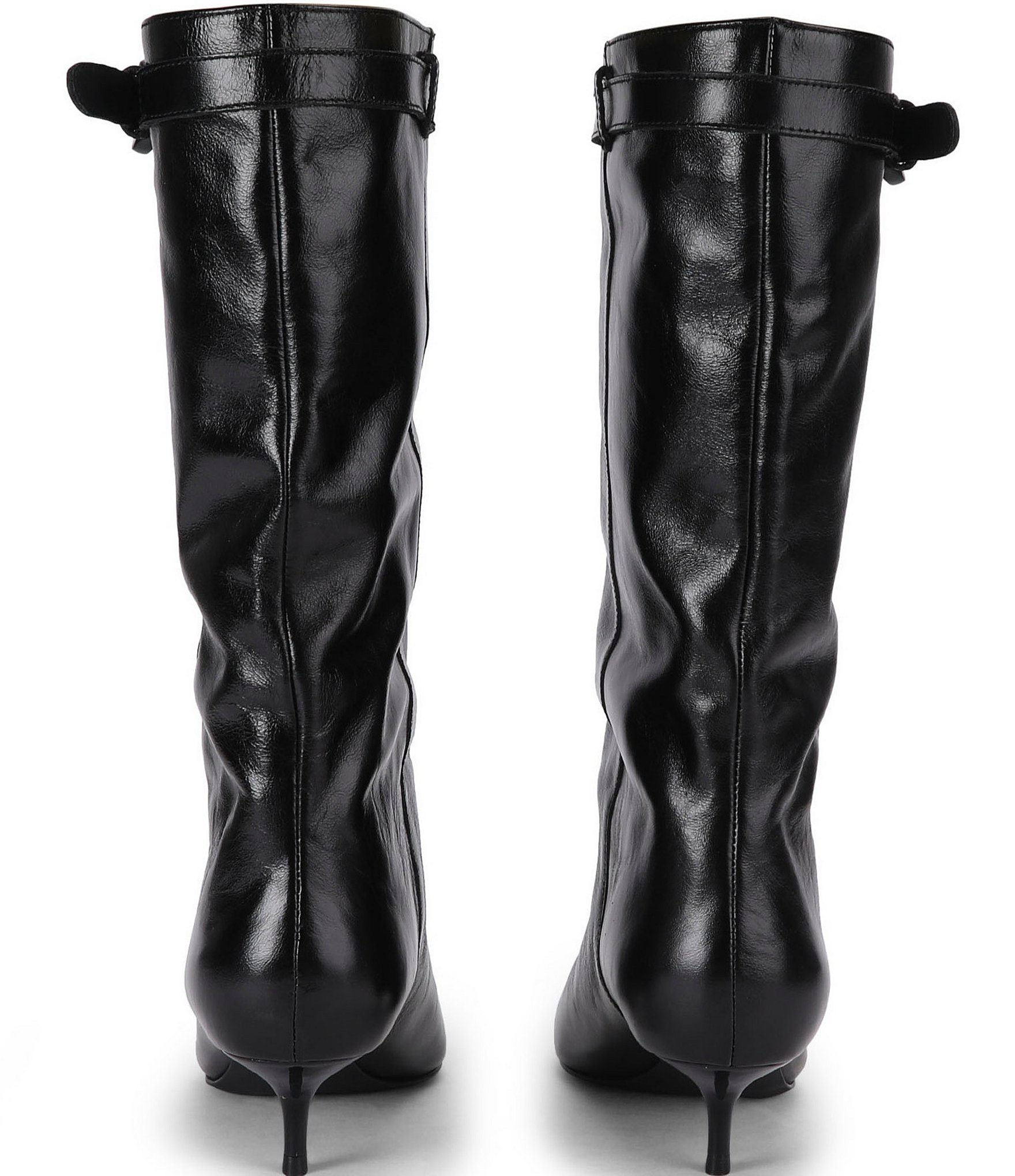 Kurt Geiger London Opera Patent Leather Buckle Kitten Heel Tall Boots