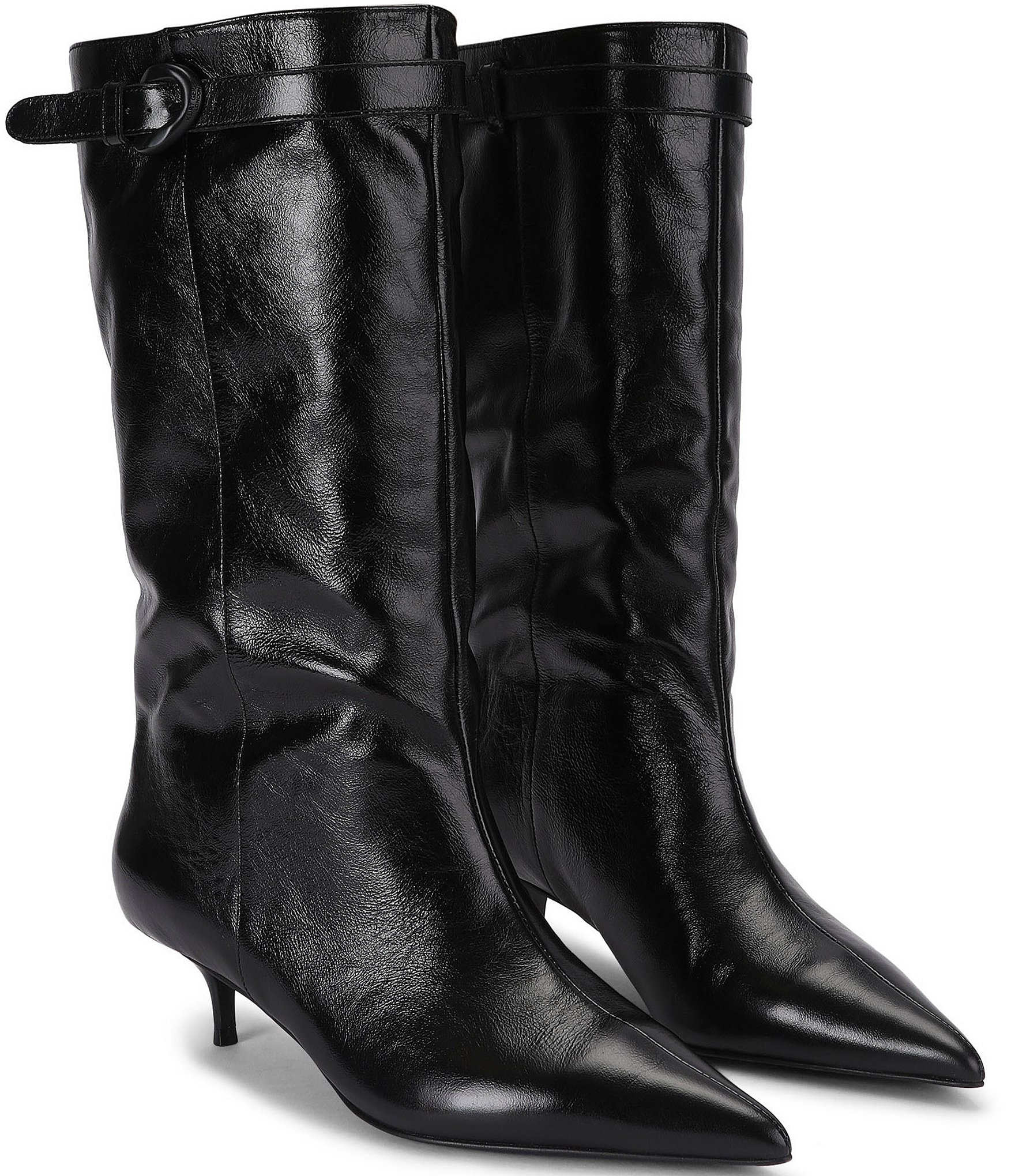 Kurt Geiger London Opera Patent Leather Buckle Kitten Heel Tall Boots