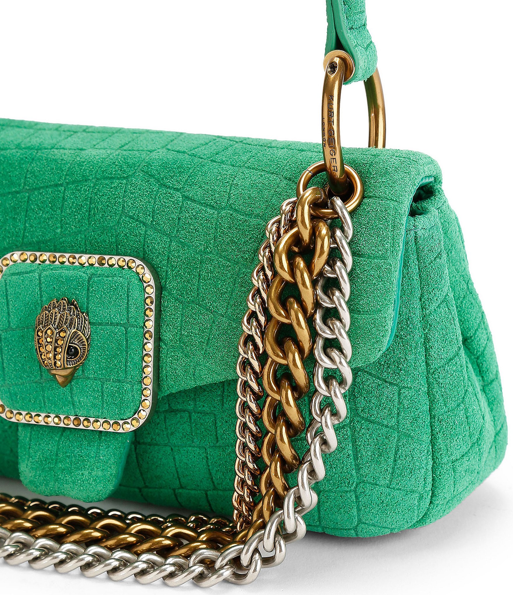 Kurt Geiger London Pimlico Suede Croc Chain Shoulder Crossbody Bag