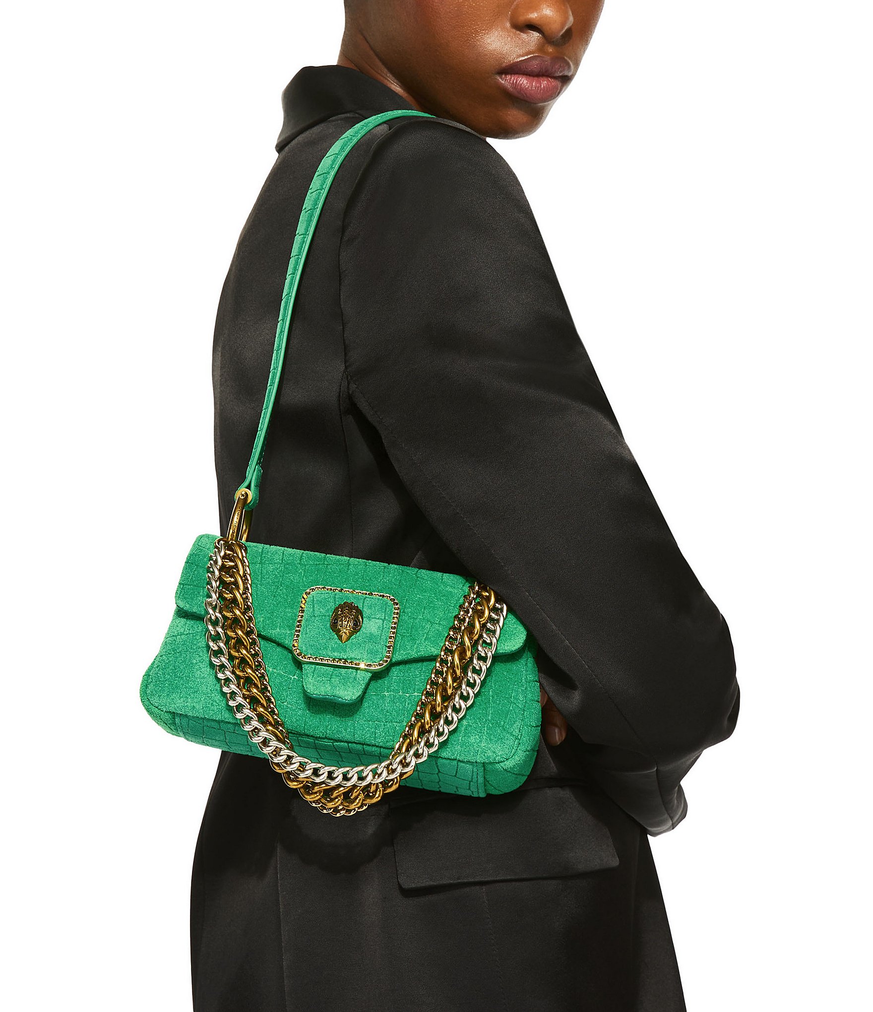 Kurt Geiger London Pimlico Suede Croc Chain Shoulder Crossbody Bag