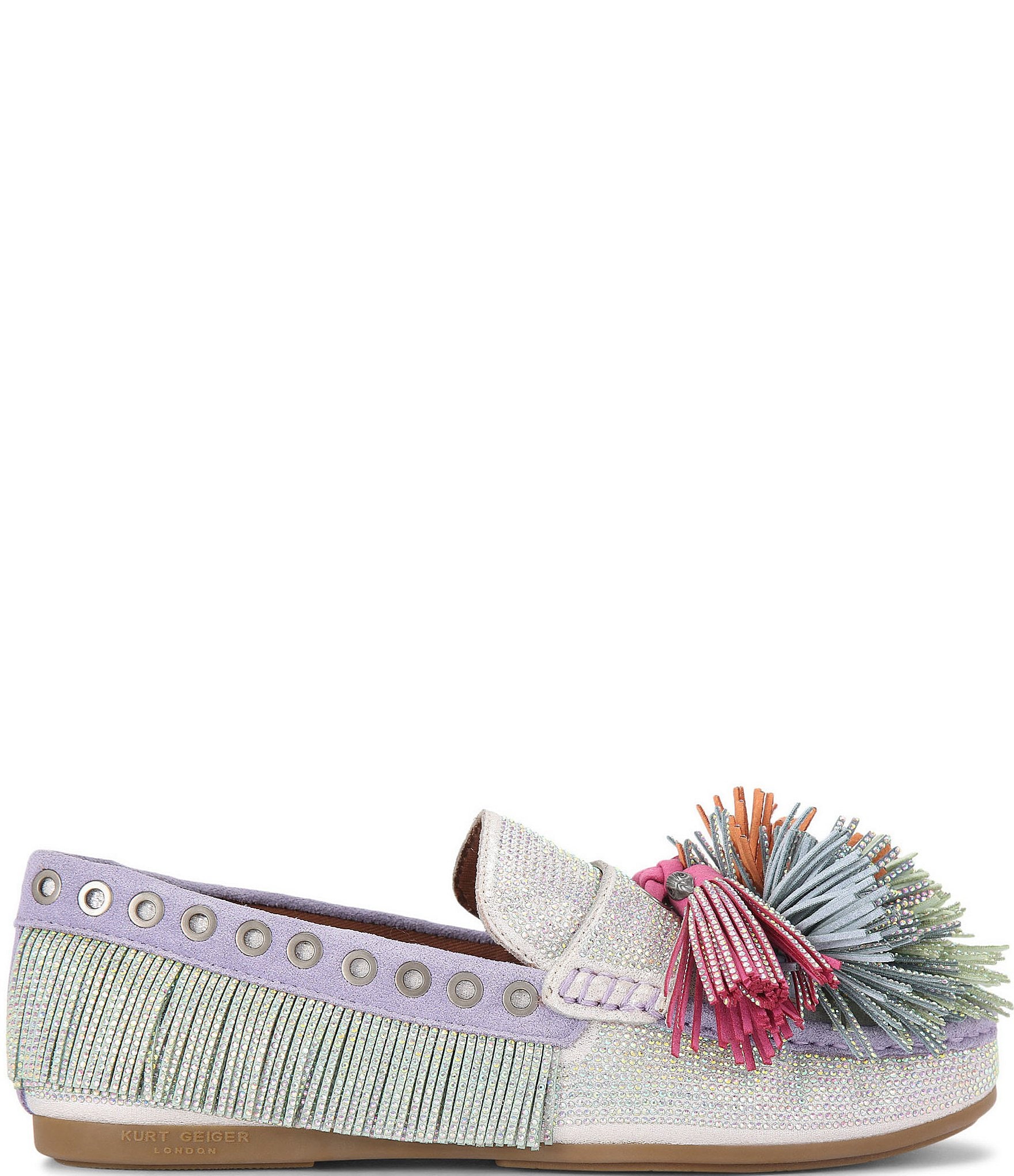 Kurt Geiger London Pom Pom Suede Embellished Fringe Tassel Loafers