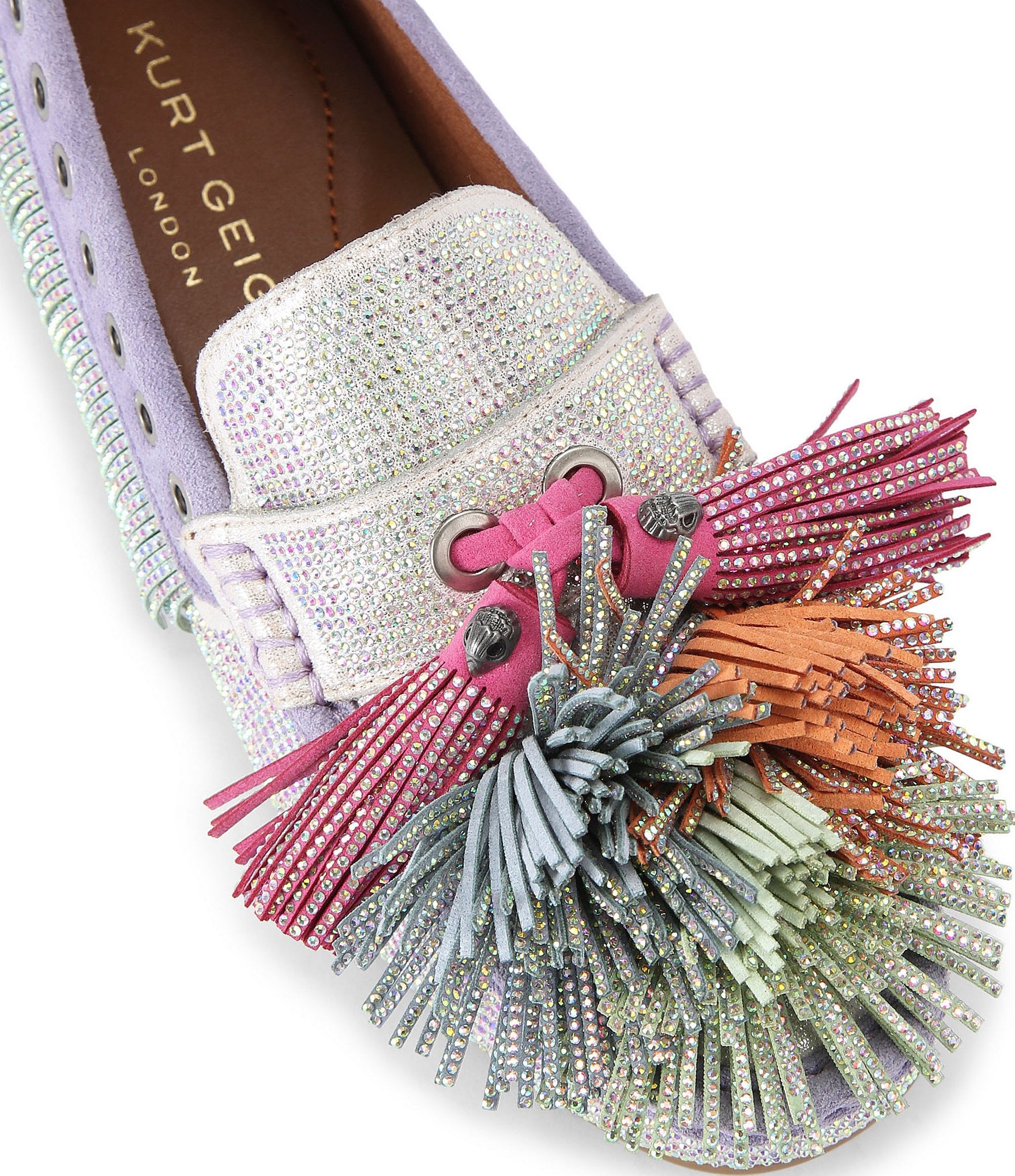 Kurt Geiger London Pom Pom Suede Embellished Fringe Tassel Loafers