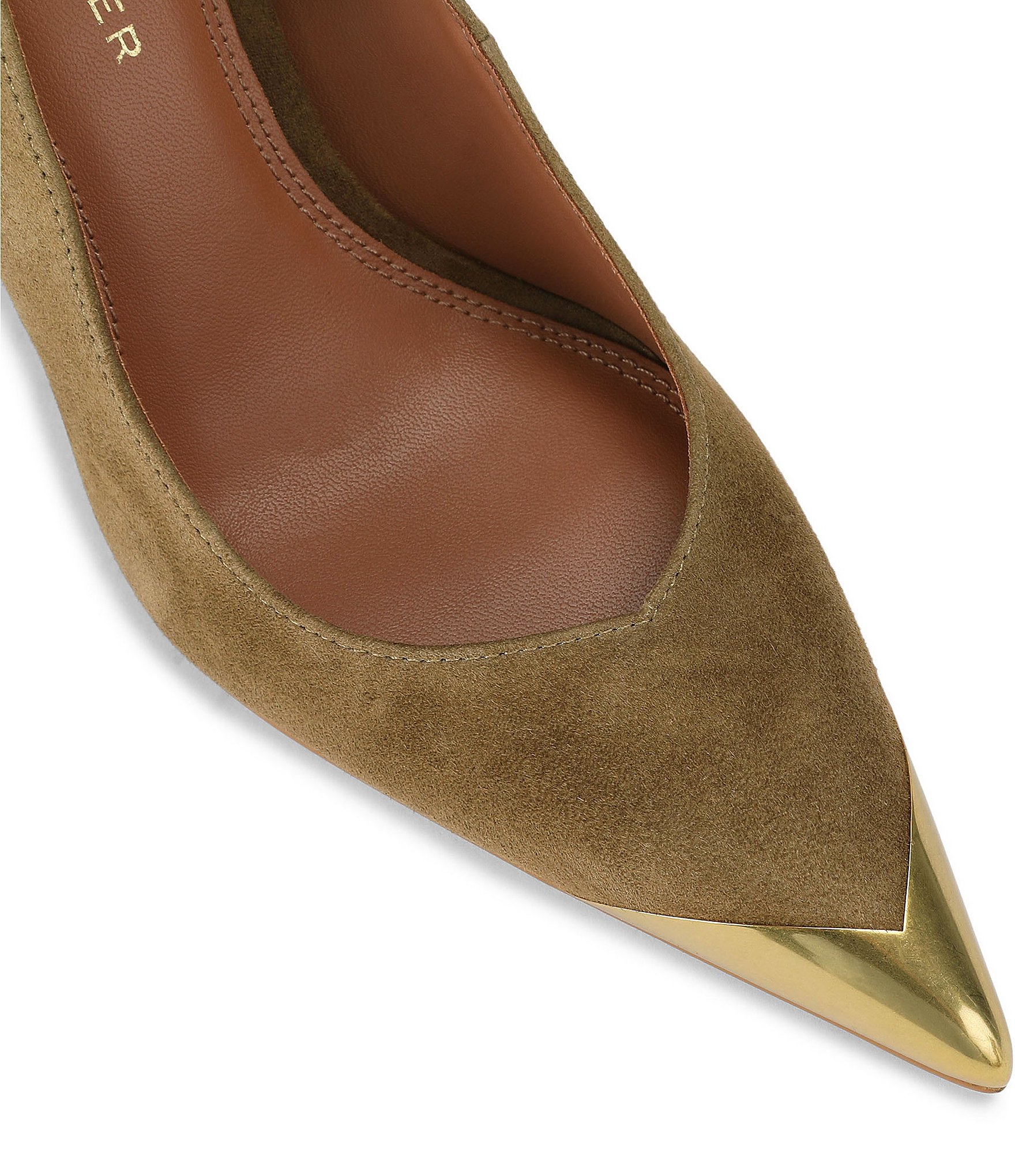Kurt Geiger London Regent Point Court Gold Tip Suede Pumps