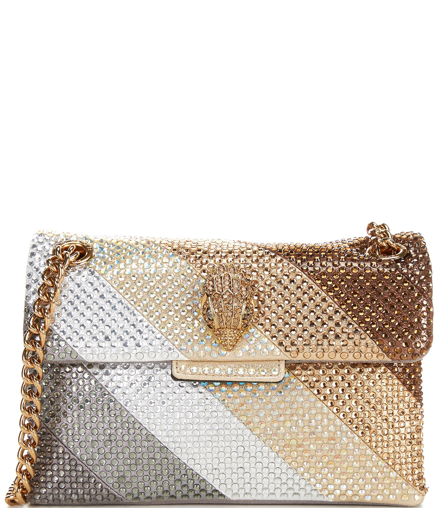 Kurt Geiger London Rhinestone Gold and Silver Tone Fabric Kensington Mini Crossbody Bag