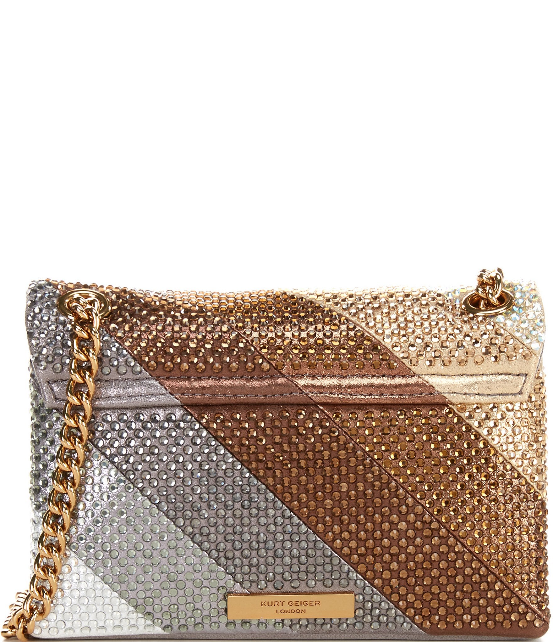 Kurt Geiger London Rhinestone Gold and Silver Tone Fabric Kensington Mini Crossbody Bag