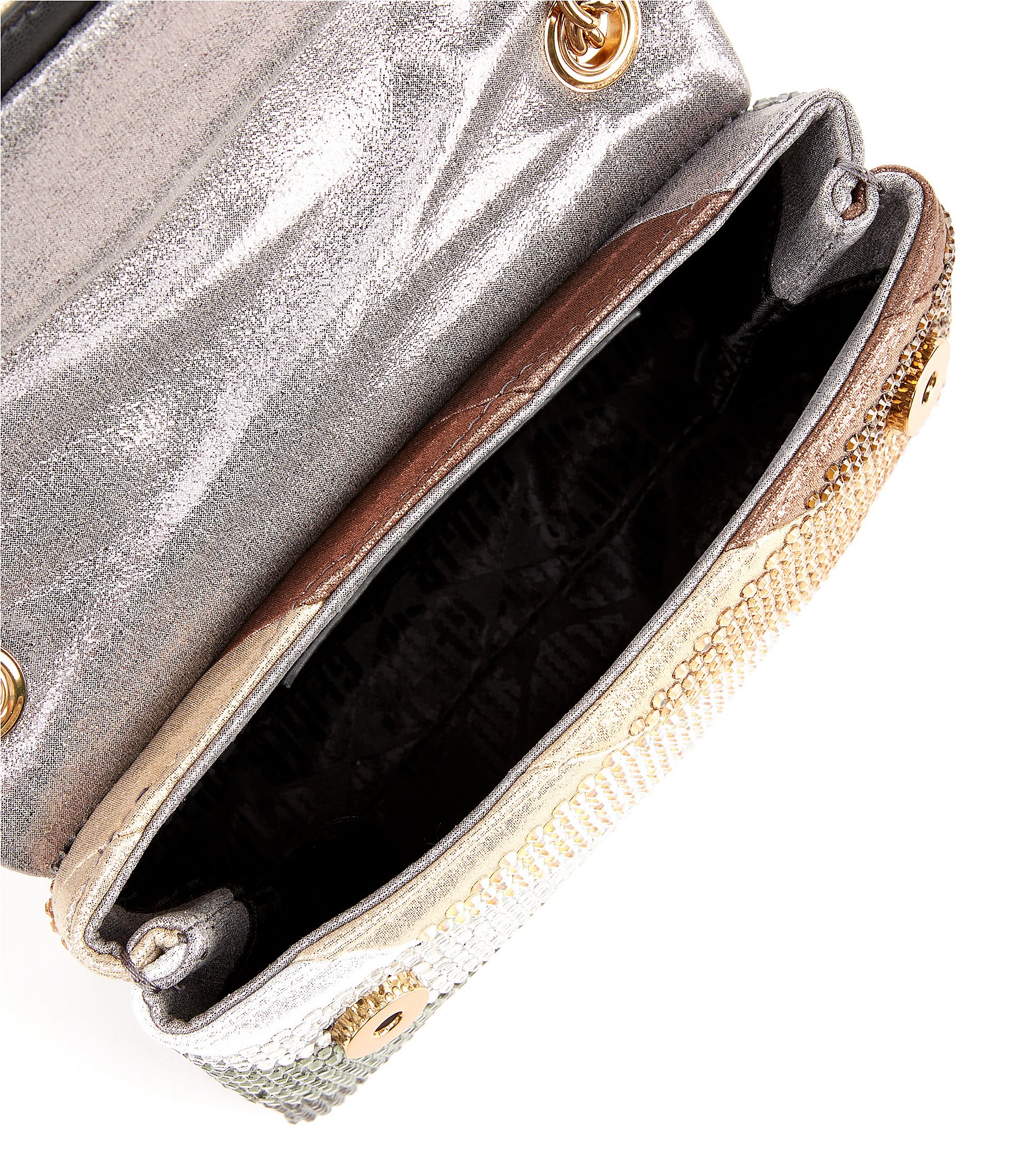 Kurt Geiger London Rhinestone Gold and Silver Tone Fabric Kensington Mini Crossbody Bag