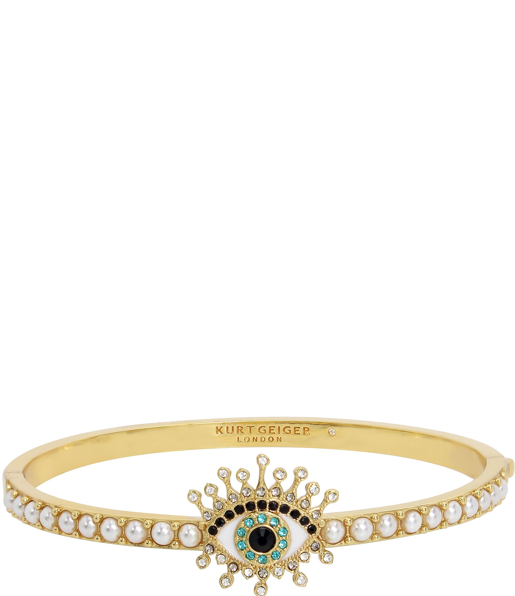 Kurt Geiger London Signature Evil Eye Crystal Bangle Pearl Bracelet