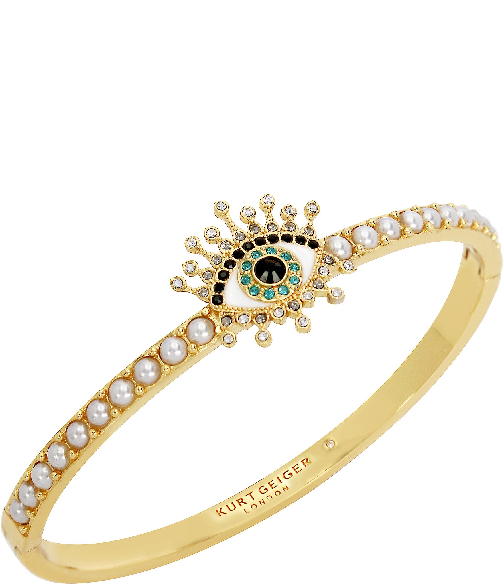 Kurt Geiger London Signature Evil Eye Crystal Bangle Pearl Bracelet