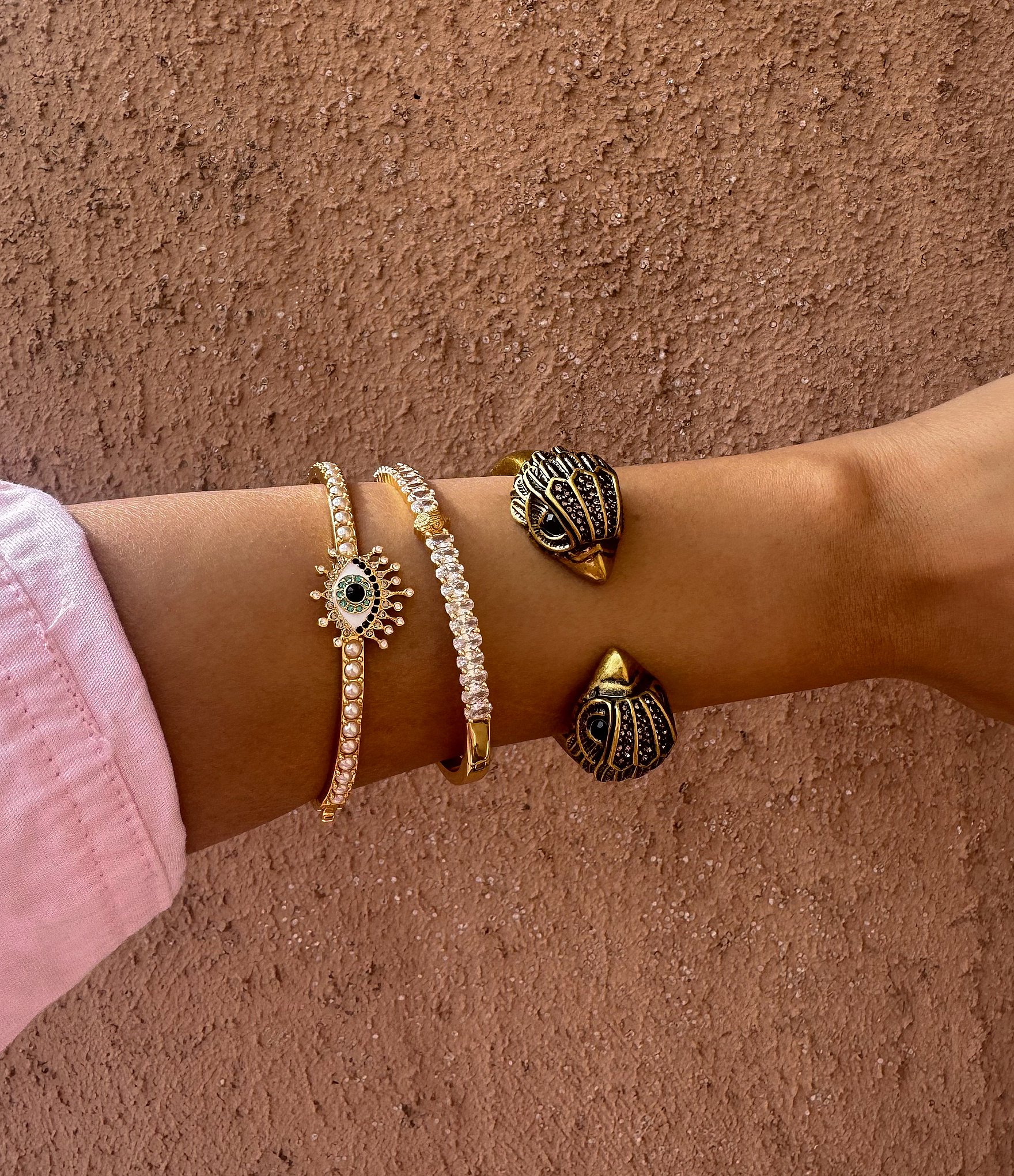 Kurt Geiger London Signature Evil Eye Crystal Bangle Pearl Bracelet