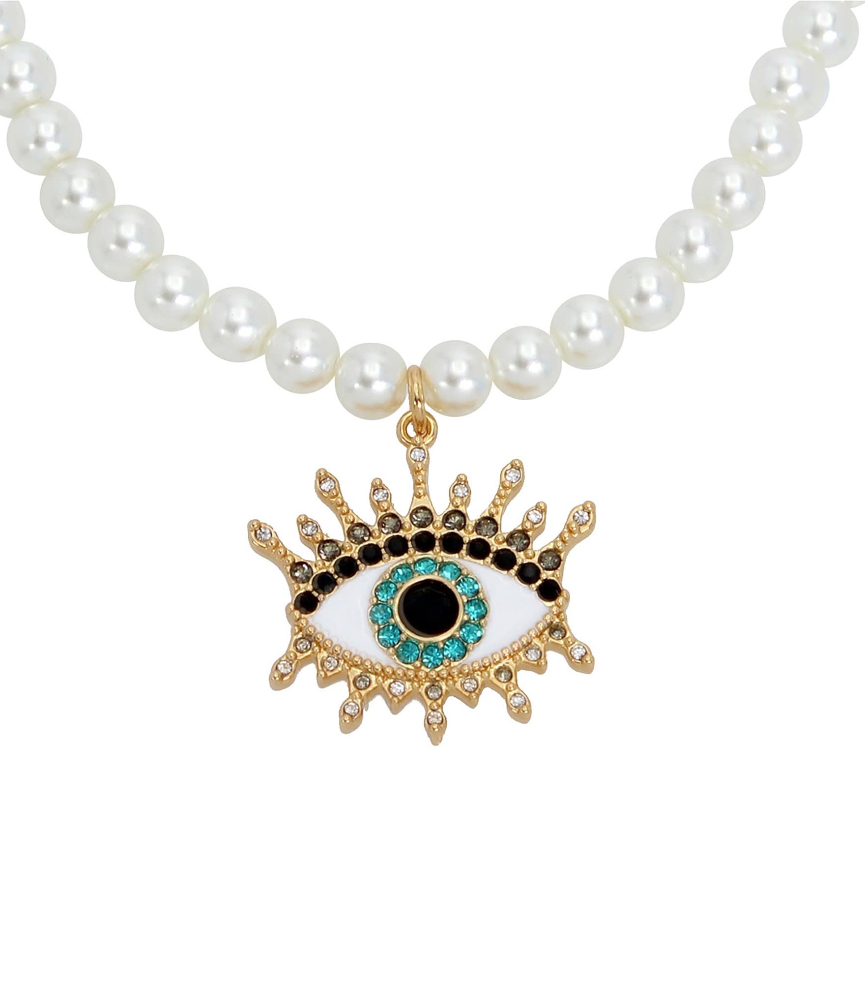 Kurt Geiger London Signature Crystal Evil Eye Pearl Short Pendant Necklace